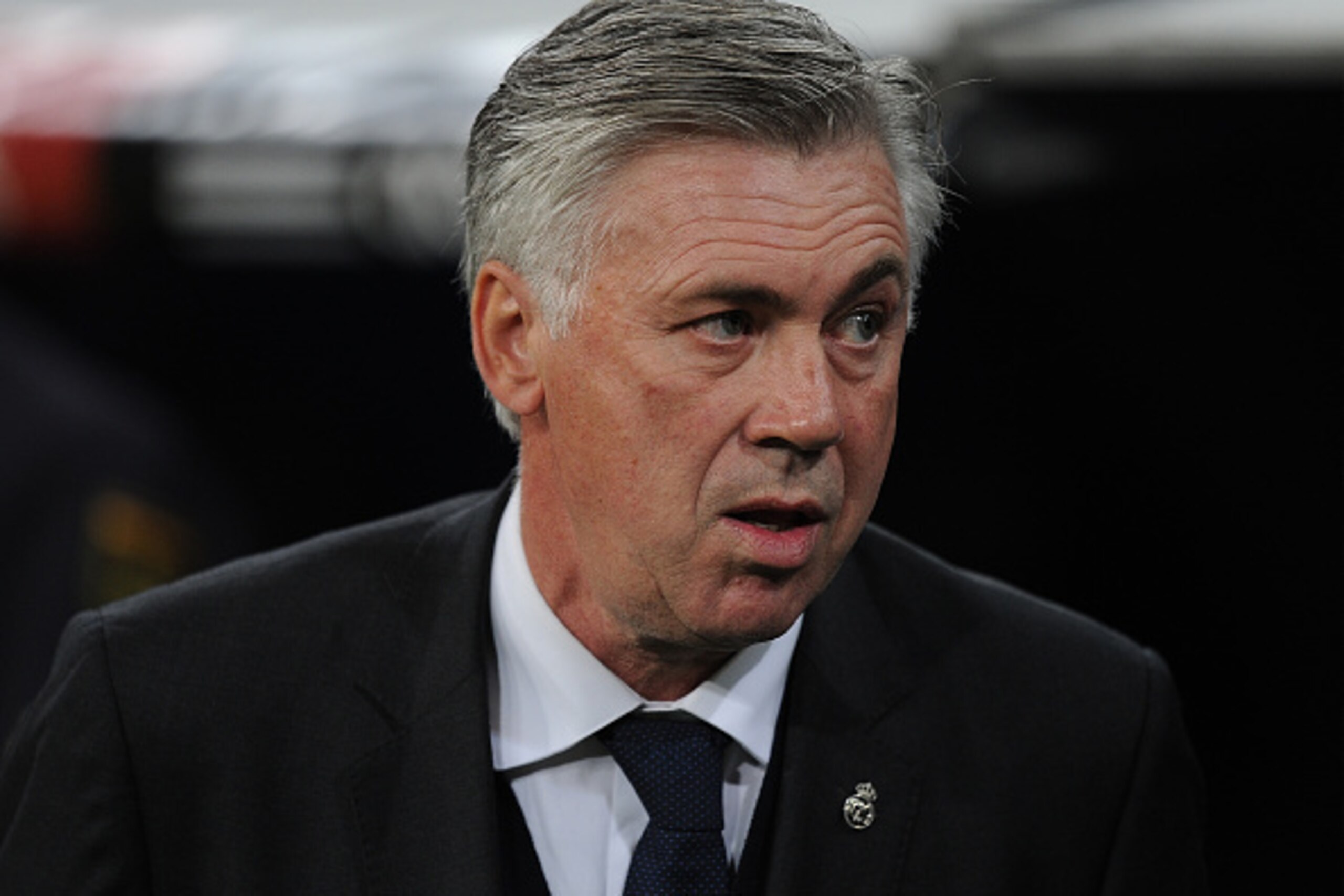 MADRID, SPAIN - DECEMBER 02:  Head coach Carlo Ancelotti of Real Madrid looks on during the Copa Del Rey Round of 32, Second Leg match between Real Madrid CF and Cornella at Santiago Bernabeu stadium on December 2, 2014 in Madrid, Spain.  (Photo by Denis 