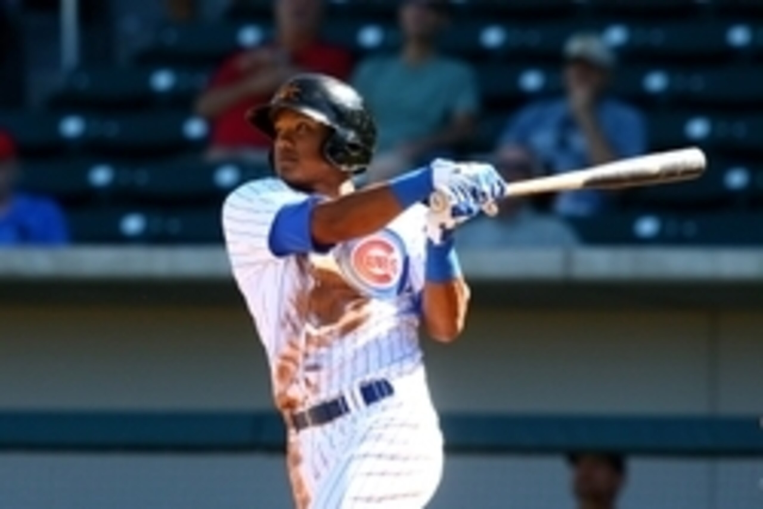 Oct. 14, 2014; Mesa, AZ, USA; Chicago Cubs shortstop Addison Russell plays for the Mesa Solar Sox during an Arizona Fall League game against the Scottsdale Scorpions at Salt River Field. Mandatory Credit: Mark J. Rebilas-USA TODAY Sports