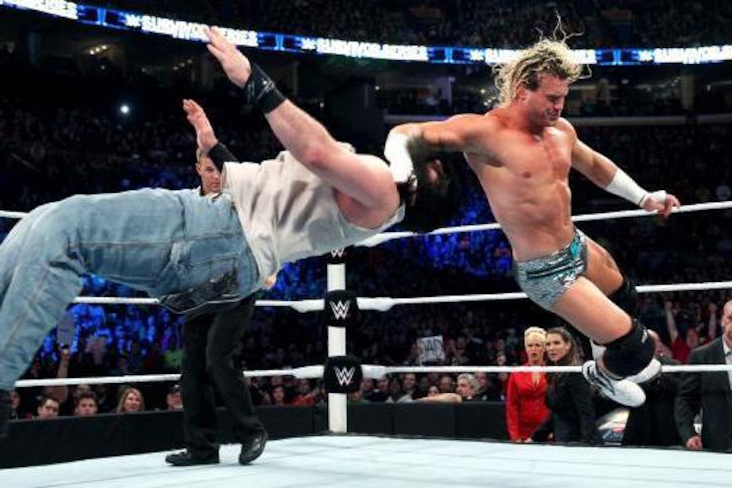 Dolph Ziggler floors Luke Harper during Team Cena vs. Team Authority.