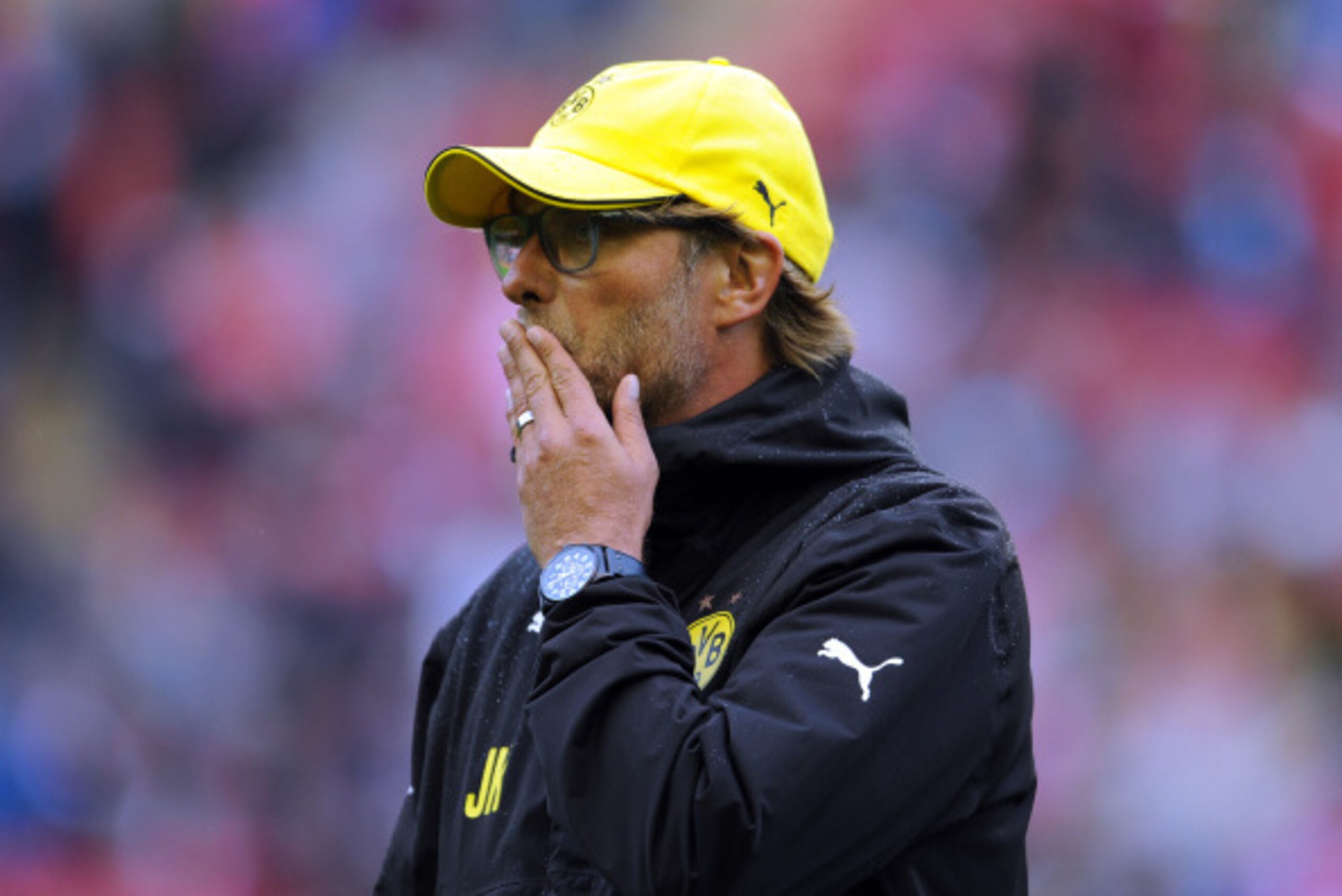 LIVERPOOL, ENGLAND - AUGUST 10:  Jurgen Klopp manager of Borussia Dortmund during the Pre Season Friendly match between Liverpool and Borussia Dortmund at Anfield on August 10, 2014 in Liverpool, England. (Photo by Clint Hughes/Getty Images)