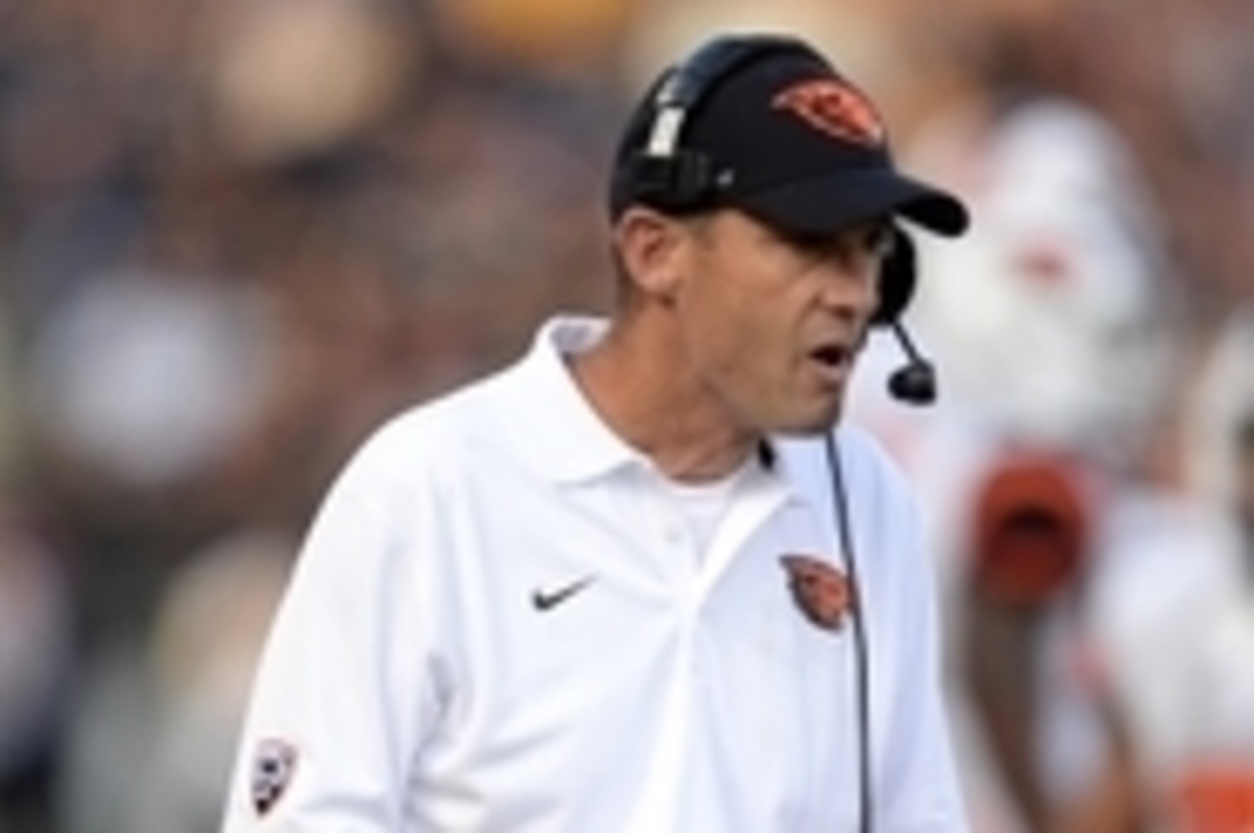 Oct 4, 2014; Boulder, CO, USA; Oregon State Beavers head coach Mike Riley on his sidelines in the fourth quarter against the Colorado Buffaloes at Folsom Field. The Beavers defeated the Buffaloes 36-31. Mandatory Credit: Ron Chenoy-USA TODAY Sports