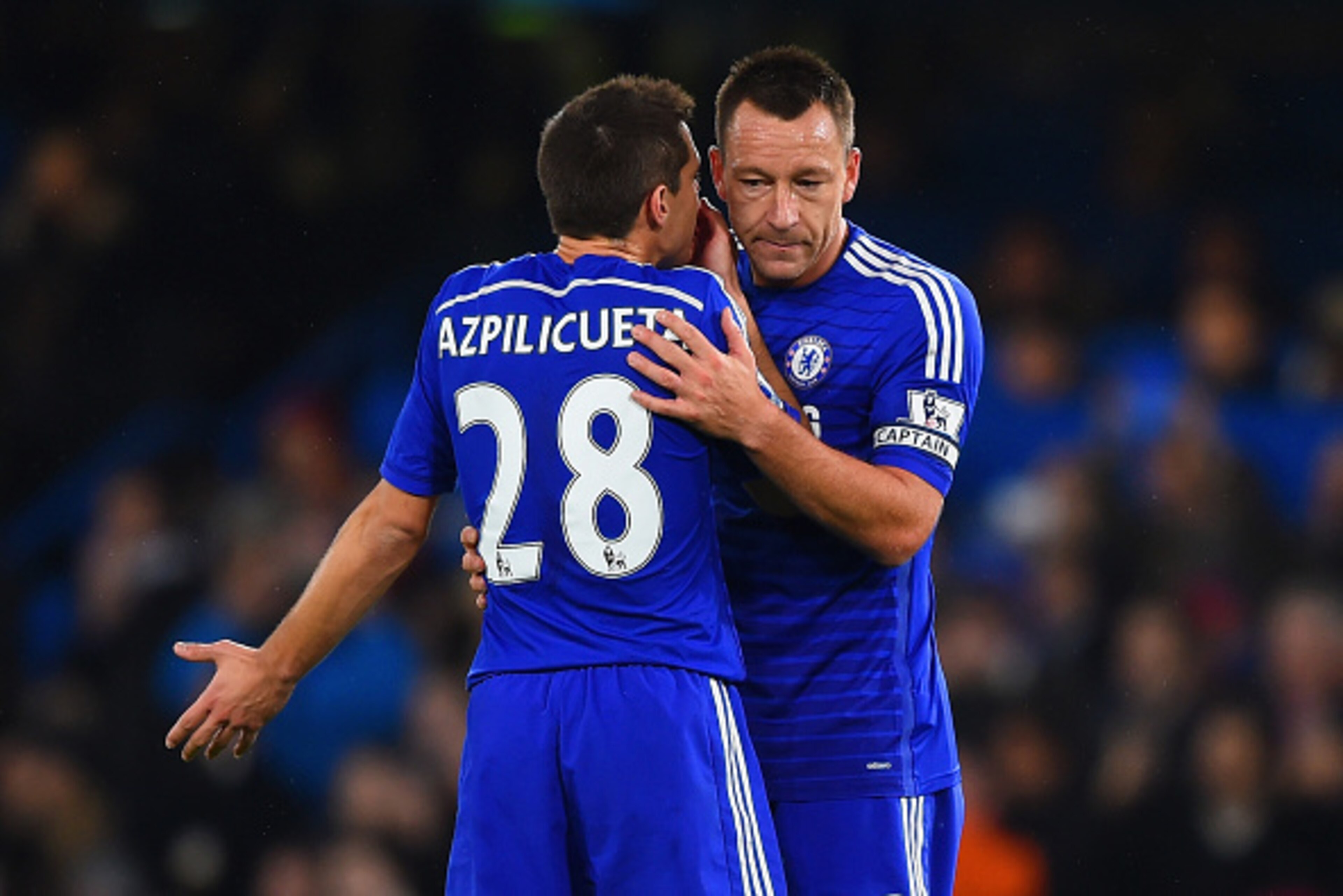 LONDON, ENGLAND - DECEMBER 03: Cesar Azpilicueta of Chelsea speaks to John Terry of Chelsea during the Barclays Premier League match between Chelsea and Tottenham Hotspur at Stamford Bridge on December 3, 2014 in London, England. (Photo by Shaun Botteri LONDON, ENGLAND - DECEMBER 03: Cesar Azpilicueta of Chelsea speaks to John Terry of Chelsea during the Barclays Premier League match between Chelsea and Tottenham Hotspur at Stamford Bridge on December 3, 2014 in London, England. (Photo by Shaun Botteri