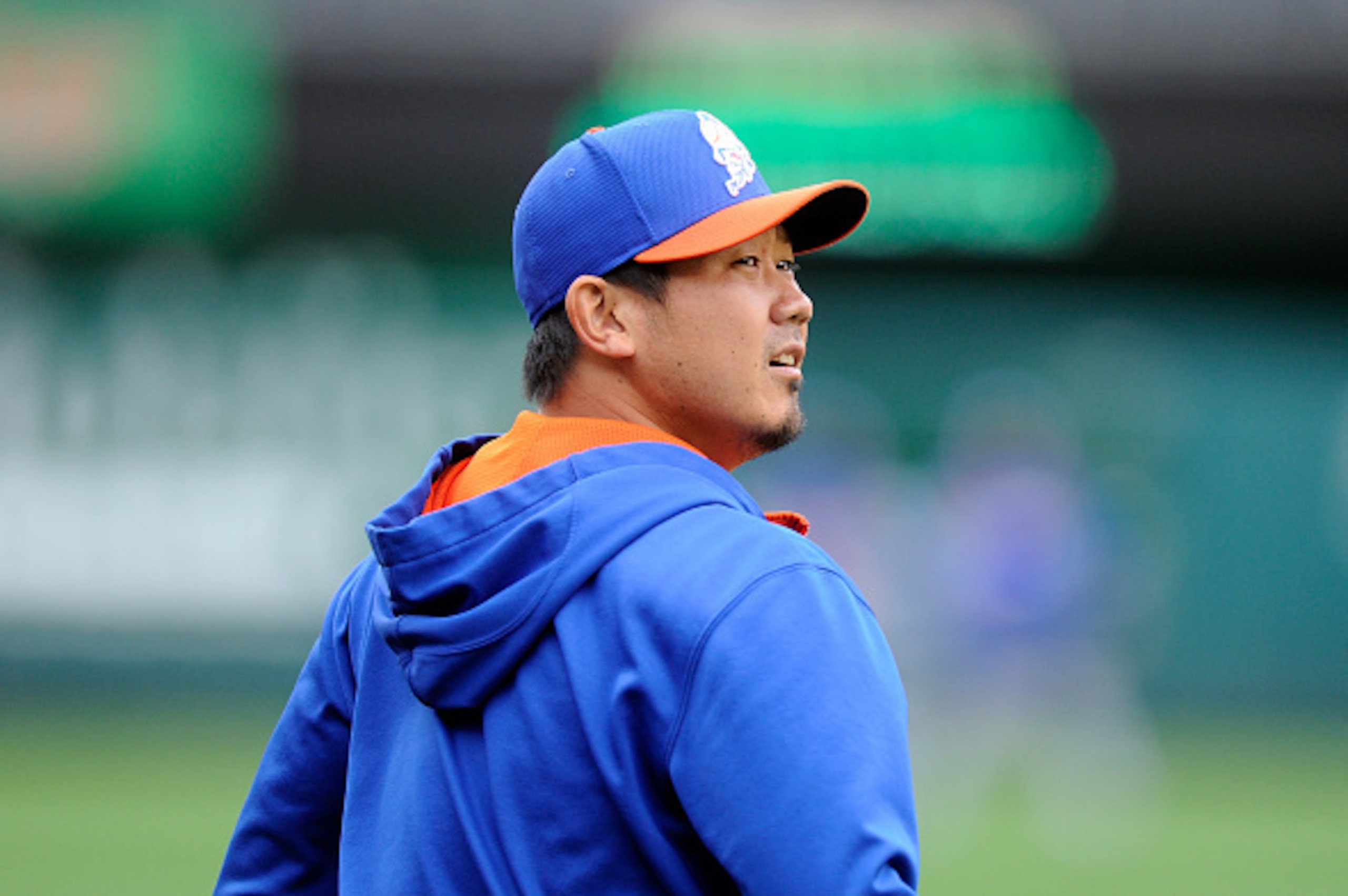 WASHINGTON, DC - SEPTEMBER 24:  Daisuke Matsuzaka #16 of the New York Mets walks to the outfield before the game against the Washington Nationals at Nationals Park on September 24, 2014 in Washington, DC.  (Photo by Greg Fiume/Getty Images)