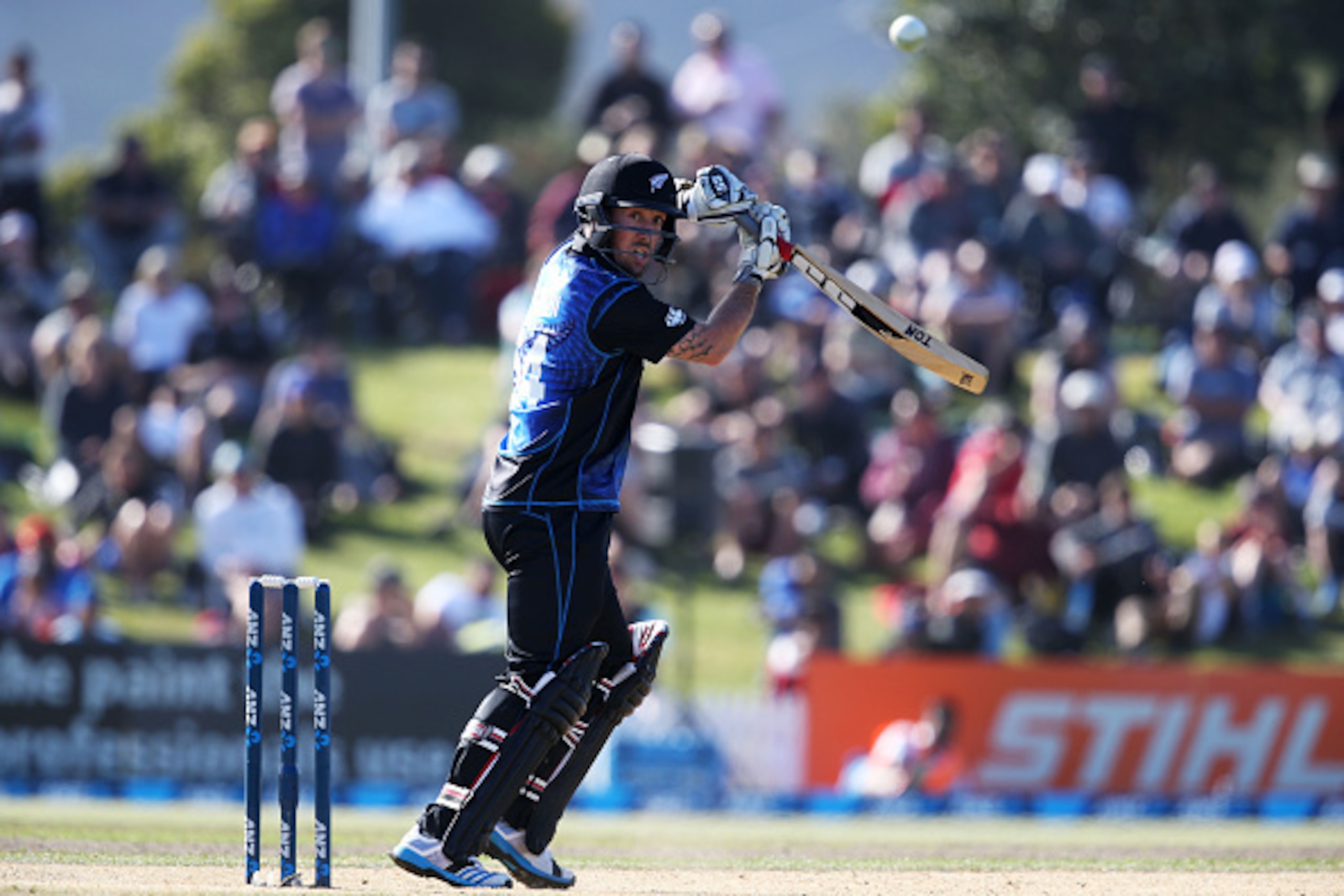 MOUNT MAUNGANUI, NEW ZEALAND - OCTOBER 24:  Luke Ronchi of New Zealand plays a shot during the One Day International match between New Zealand and South Africa at Bay Oval on October 24, 2014 in Mount Maunganui, New Zealand.  (Photo by Joel Ford/Getty Ima