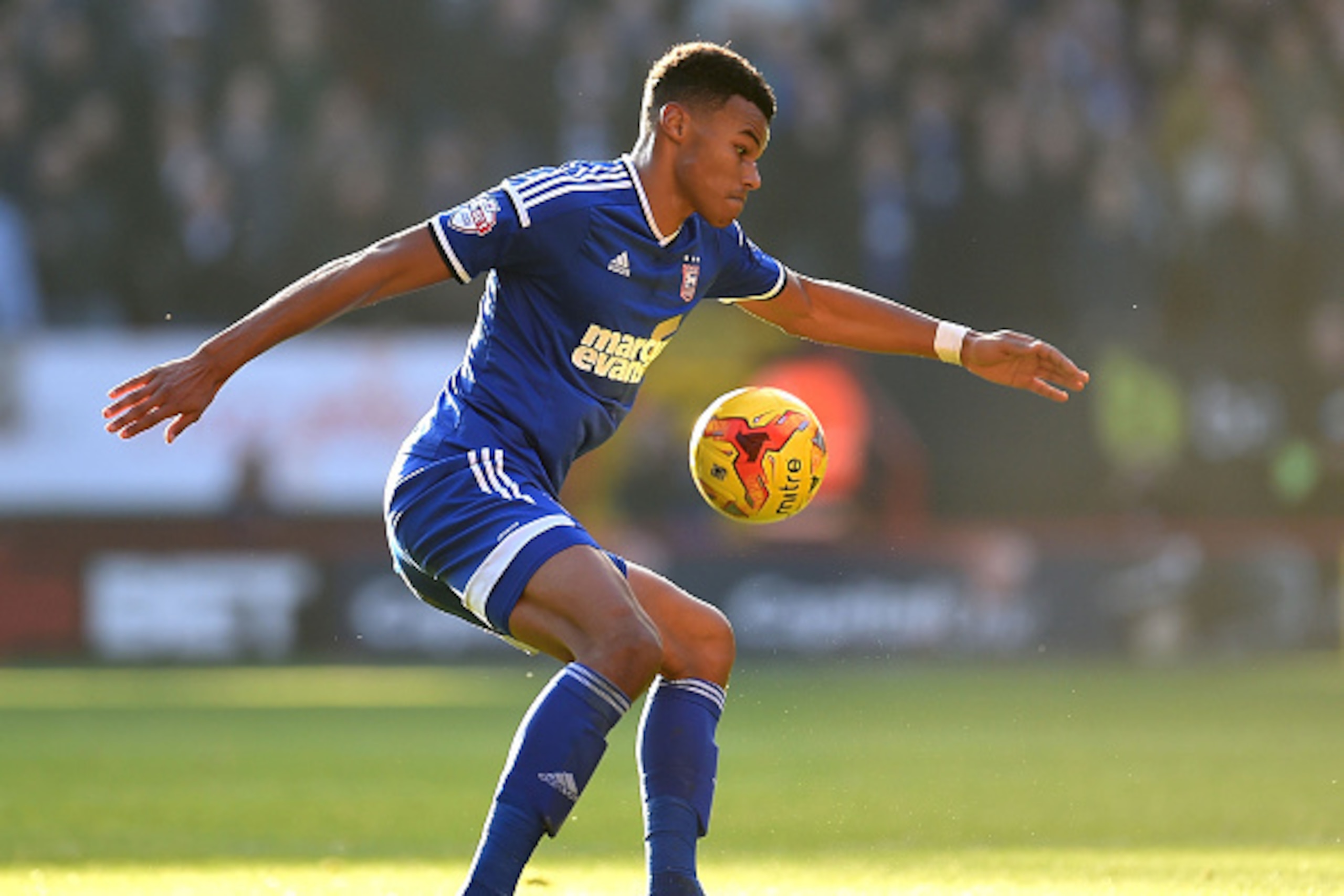 LONDON, ENGLAND - NOVEMBER 29: Tyrone Mings of Ipswich Town in action during the Sky Bet Championship match between Charlton Athletic and Ipswich Town at The Valley on November 29, 2014 in London, England. (Photo by Tom Dulat/Getty Images)