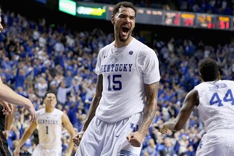 LEXINGTON, KY - DECEMBER 05:  Willie Cauley-Stein #15 of the Kentucky Wildcats celebrates after a dunk during the game against the Texas Longhorns at Rupp Arena on December 5, 2014 in Lexington, Kentucky.  (Photo by Andy Lyons/Getty Images)