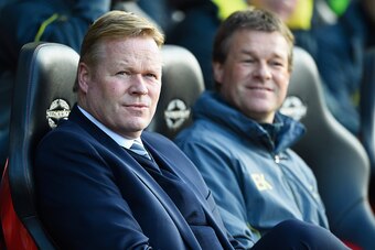 SOUTHAMPTON, ENGLAND - NOVEMBER 30:  Ronald Koeman manager of Southampton (L) and assistant Erwin Koeman look on prior to the Barclays Premier League match between Southampton and Manchester City at St Mary's Stadium on November 30, 2014 in Southampton, E