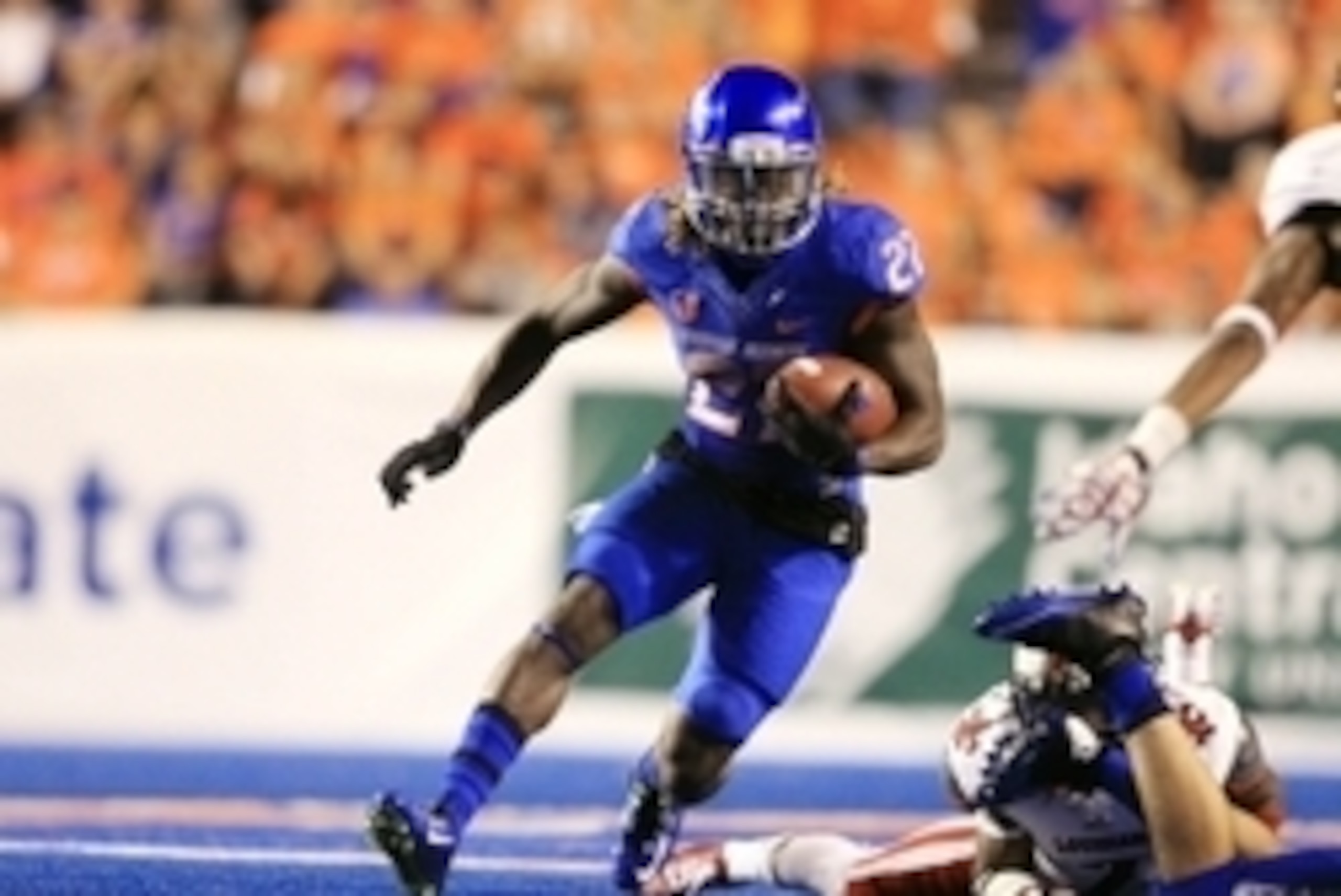 Sep 20, 2014; Boise, ID, USA; Boise State Broncos running back Jay Ajayi (27) during the second half against the UL Lafayette Ragin Cajuns at Albertsons Stadium. Boise State defeats UL Lafayette 34-9. Mandatory Credit: Brian Losness-USA TODAY Sports
