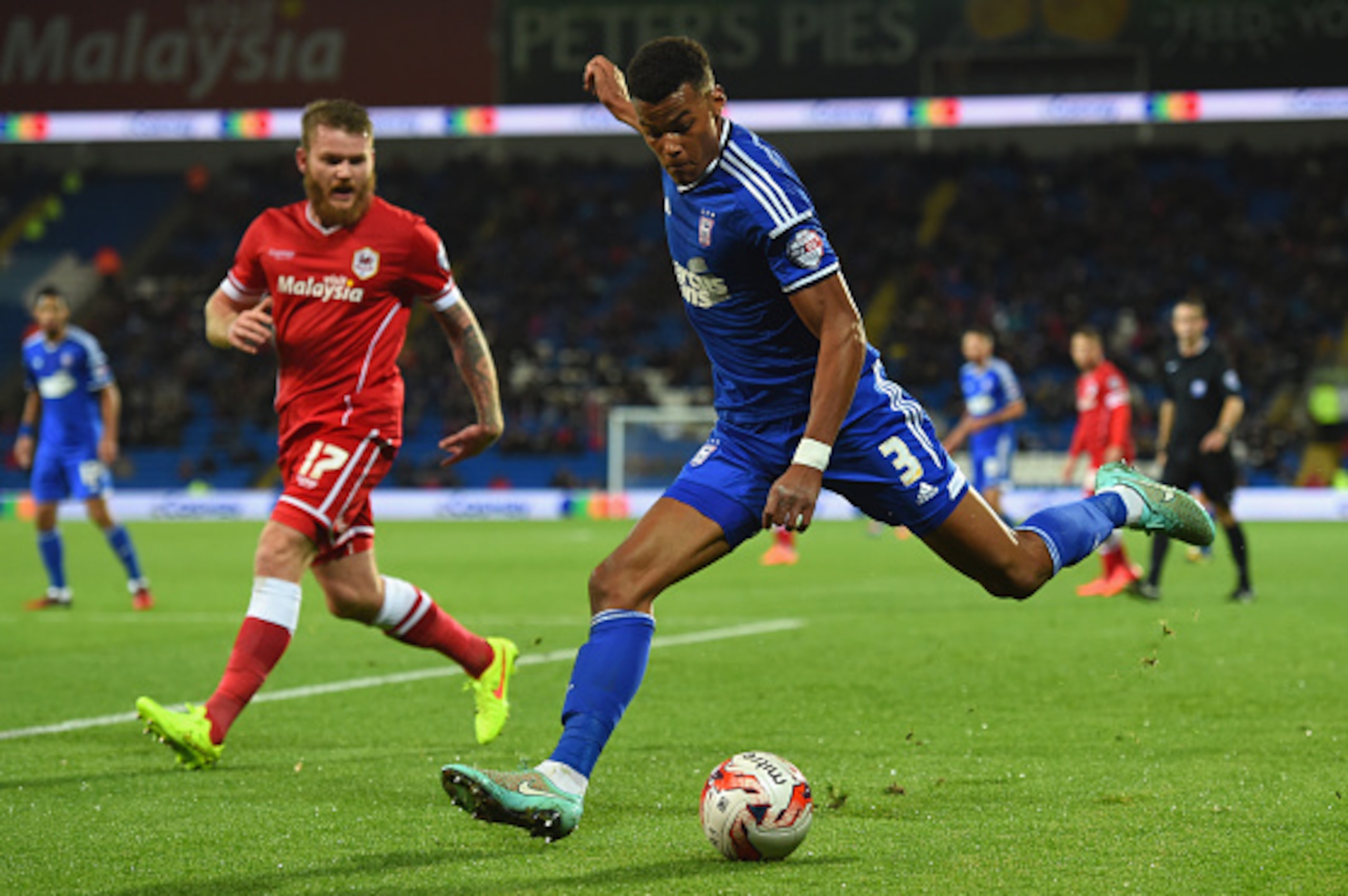 CARDIFF, WALES - OCTOBER 21:  Ipswich player Tyrone Mings in action during the Sky Bet Championship match between Cardiff City and Ipswich Town at Cardiff City Stadium on October 21, 2014 in Cardiff, Wales.  (Photo by Stu Forster/Getty Images)