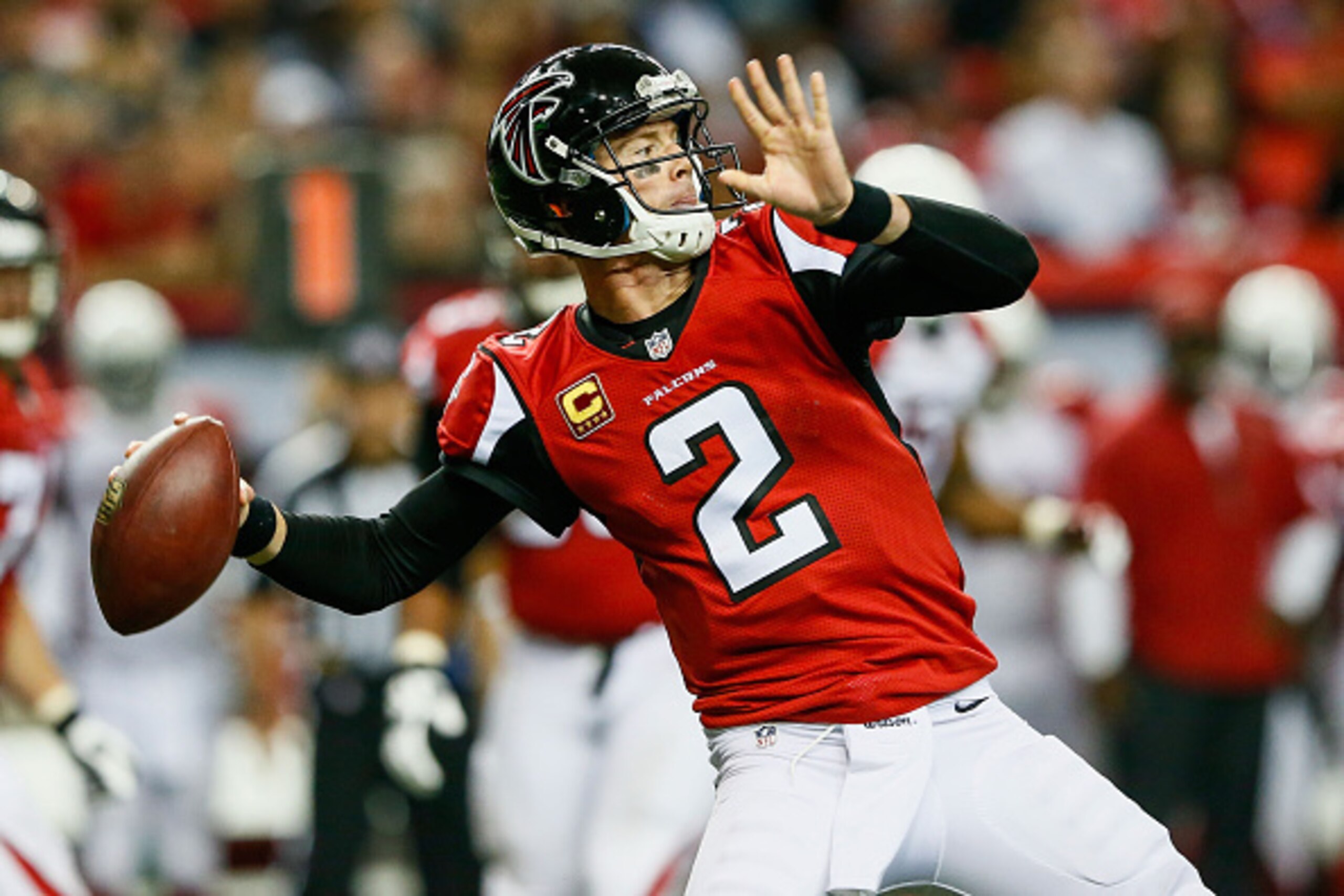 ATLANTA, GA - NOVEMBER 30: Matt Ryan #2 of the Atlanta Falcons drops back to pass during the second half against the Arizona Cardinals at the Georgia Dome on November 30, 2014 in Atlanta, Georgia.  (Photo by Kevin C. Cox/Getty Images)