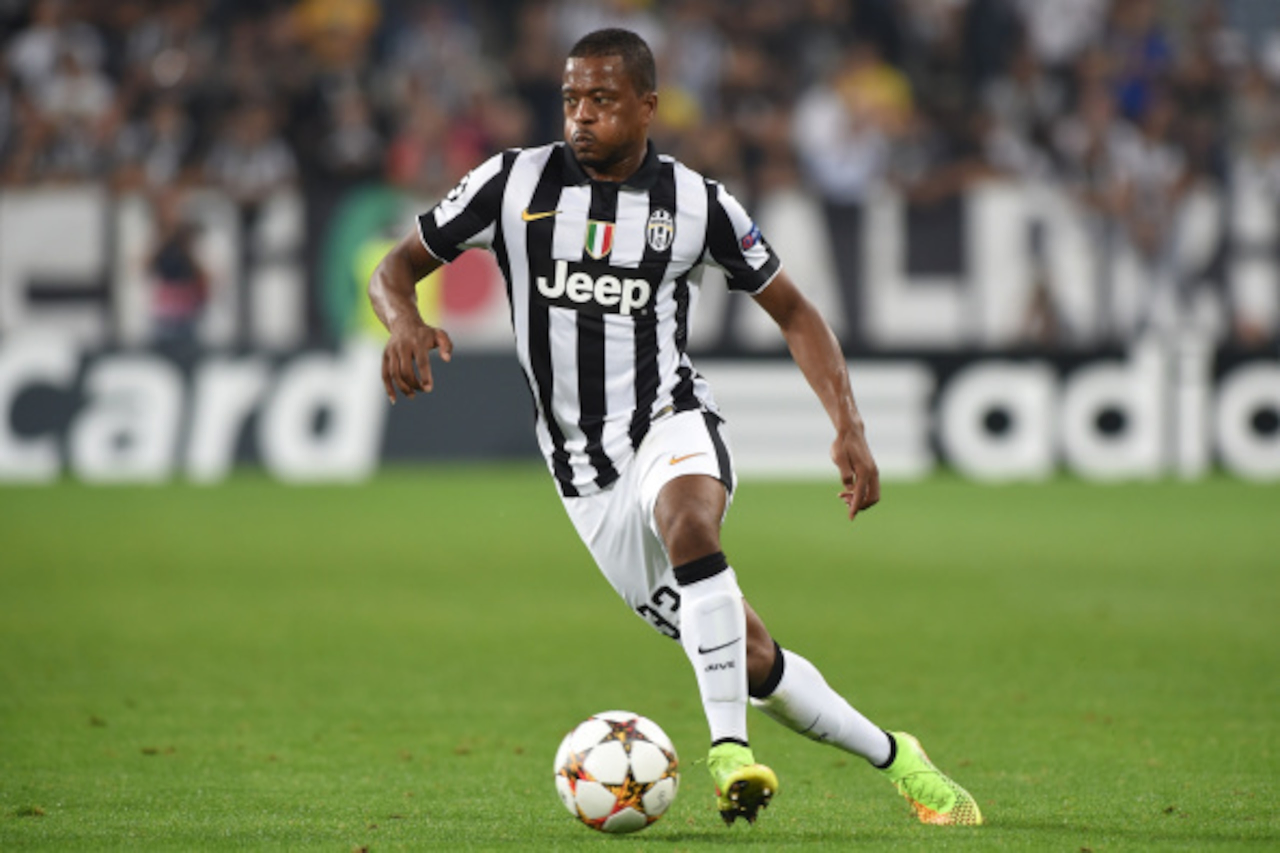 TURIN, ITALY - SEPTEMBER 16: Patrice Evra of Juventus in action during the UEFA Champions League Group A match between Juventus and Malmo FF on September 16, 2014 in Turin, Italy. (Photo by Valerio Pennicino/Getty Images) TURIN, ITALY - SEPTEMBER 16: Patrice Evra of Juventus in action during the UEFA Champions League Group A match between Juventus and Malmo FF on September 16, 2014 in Turin, Italy. (Photo by Valerio Pennicino/Getty Images)