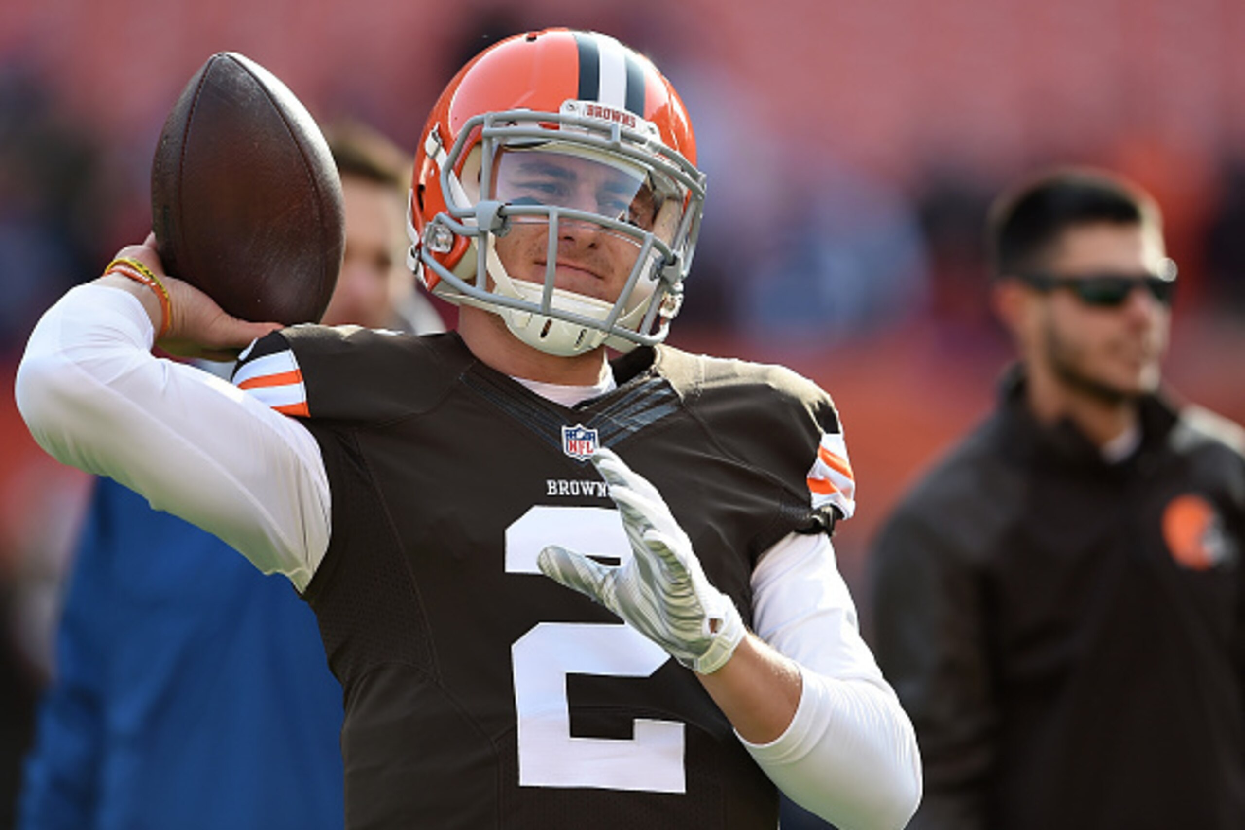 CLEVELAND, OH - DECEMBER 07:  Johnny Manziel #2 of the Cleveland Browns throws a pass during warmups prior to the game against the Indianapolis Colts at FirstEnergy Stadium on December 7, 2014 in Cleveland, Ohio.  (Photo by Jason Miller/Getty Images)