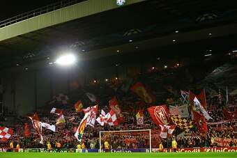 LIVERPOOL, ENGLAND - OCTOBER 22:  General View of the Kop prior to the UEFA Champions League Group B match between Liverpool and Real Madrid CF on October 22, 2014 in Liverpool, United Kingdom.  (Photo by Alex Livesey/Getty Images)