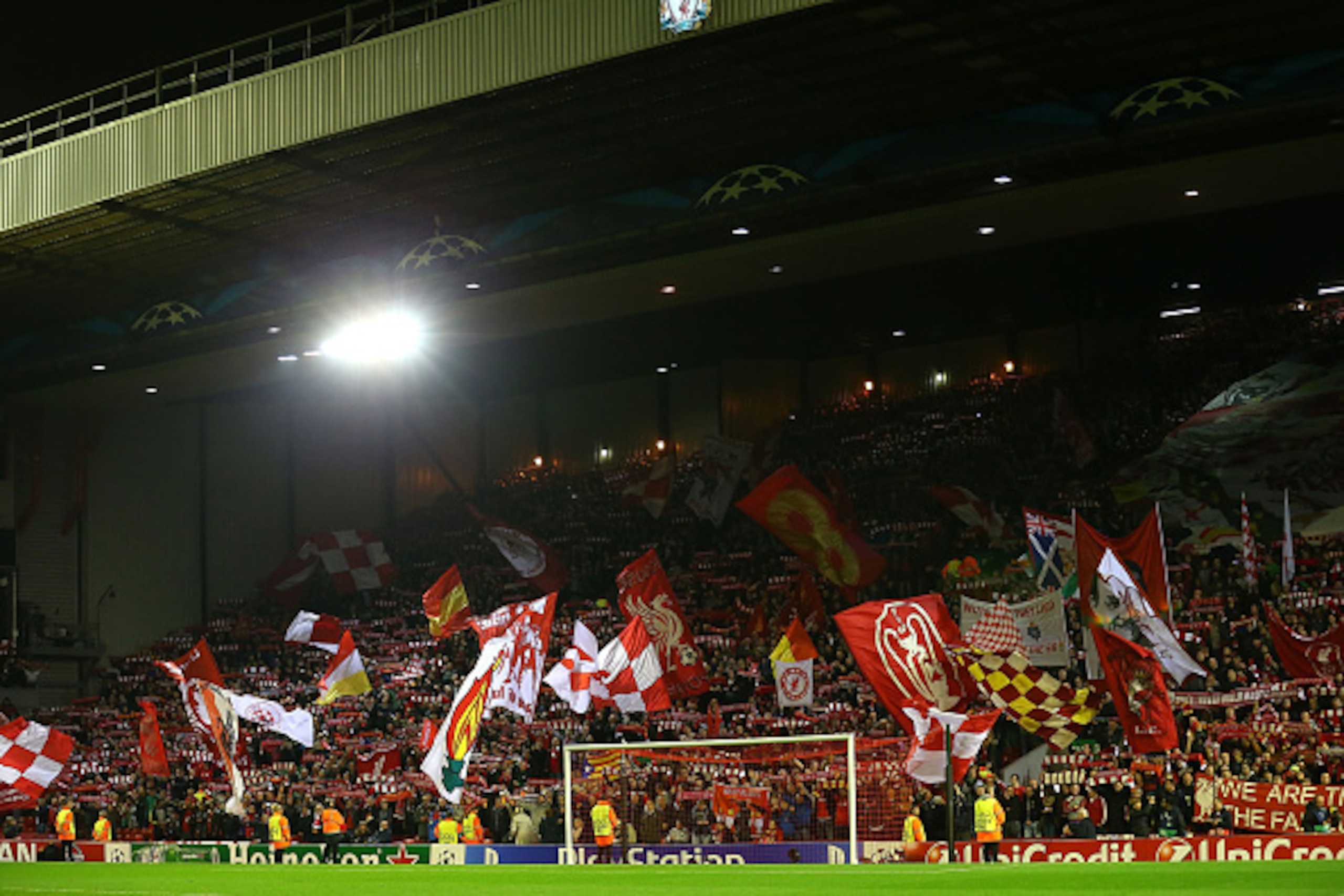 LIVERPOOL, ENGLAND - OCTOBER 22:  General View of the Kop prior to the UEFA Champions League Group B match between Liverpool and Real Madrid CF on October 22, 2014 in Liverpool, United Kingdom.  (Photo by Alex Livesey/Getty Images)