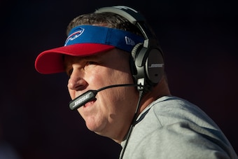DENVER, CO - DECEMBER 7:  Head coach Doug Marrone of the Buffalo Bills watches from the sideline during a game between the Denver Broncos and the Buffalo Bills at Sports Authority Field at Mile High on December 7, 2014 in Denver, Colorado.  (Photo by Dust