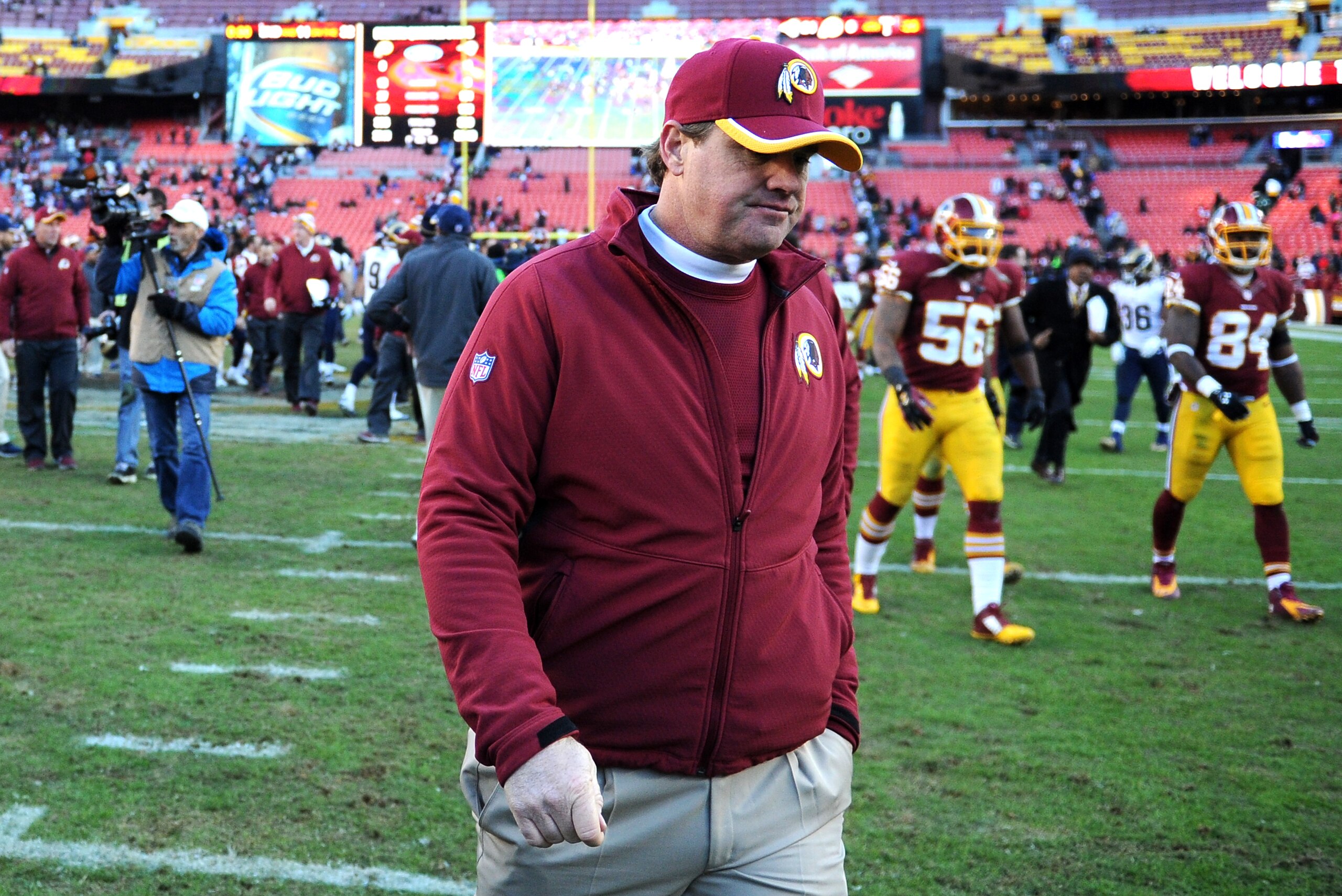 LANDOVER, MD - DECEMBER 07: Coach Jay Gruden of the Washington Redskins walks off the field after losing the St. Louis Rams at FedExField on December 7, 2014 in Landover, Maryland. The St. Louis Rams won, 24-0. (Photo by Patrick Smith/Getty Images)