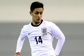 BURTON-UPON-TRENT, ENGLAND - FEBRUARY 11:  Yan Dhanda of England in action during a U16 International match between England and Denmark at St Georges Park on February 11, 2014 in Burton-upon-Trent, England.  (Photo by Ben Hoskins/Getty Images)