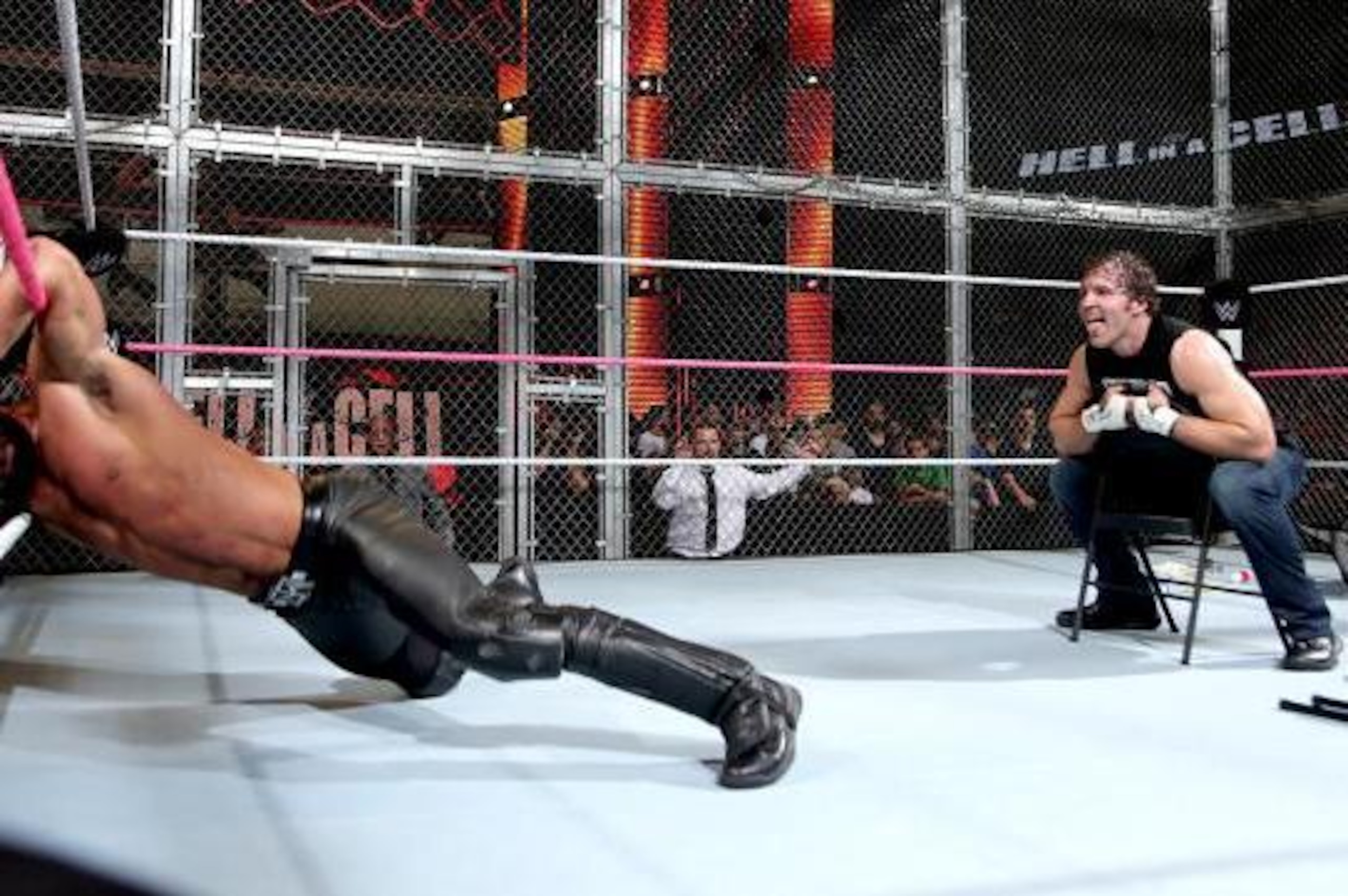 Dean Ambrose taunts Seth Rollins.