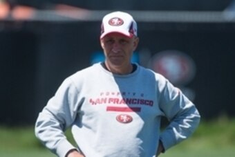 July 24, 2014; Santa Clara, CA, USA; San Francisco 49ers defensive coordinator Vic Fangio during training camp at the SAP Performance Facility. Mandatory Credit: Kyle Terada-USA TODAY Sports