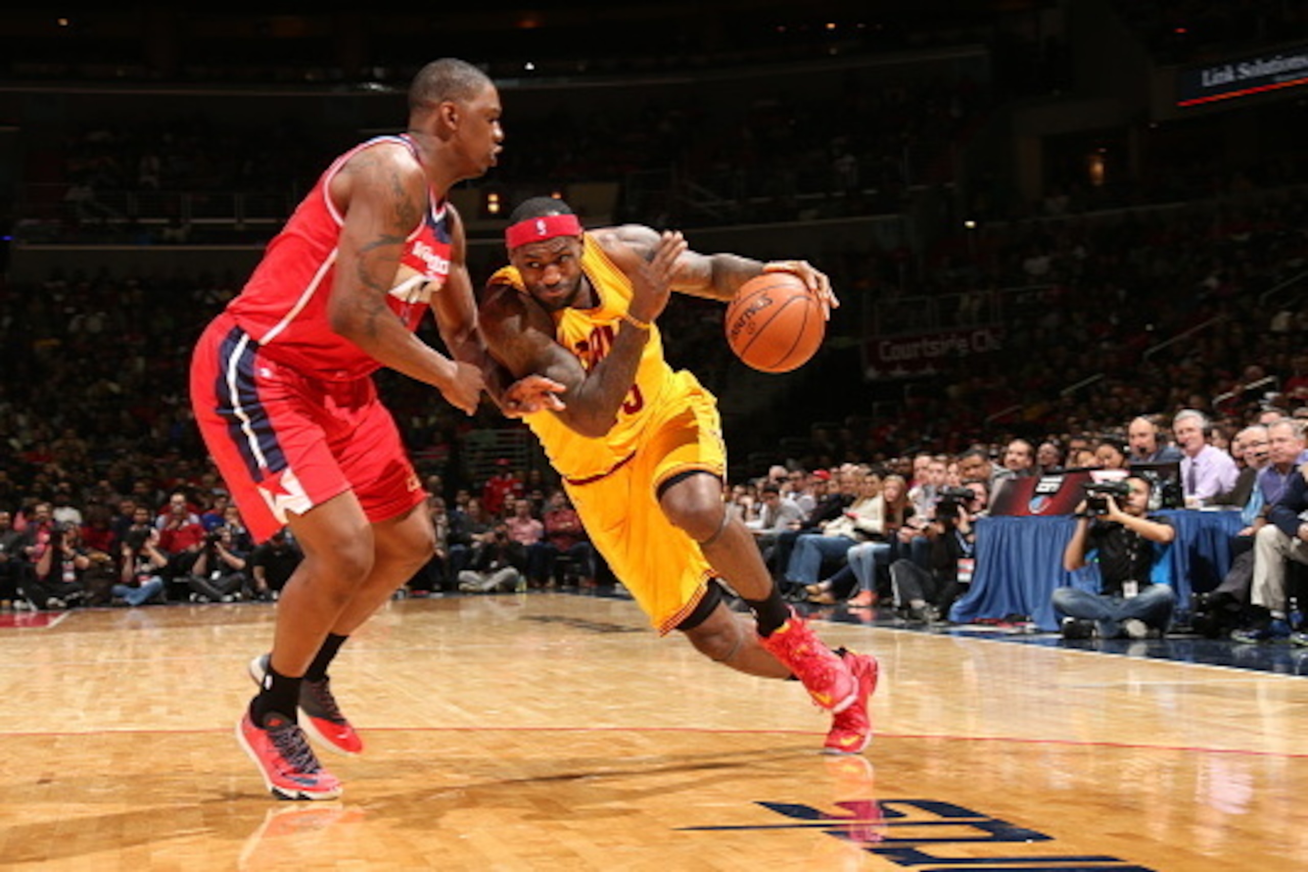WASHINGTON, DC -  NOVEMBER 21: LeBron James #23 of the Cleveland Cavaliers handles the ball against the Washington Wizards during the game on November 21, 2014 at Verizon Center in Washington, DC. NOTE TO USER: User expressly acknowledges and agrees that,