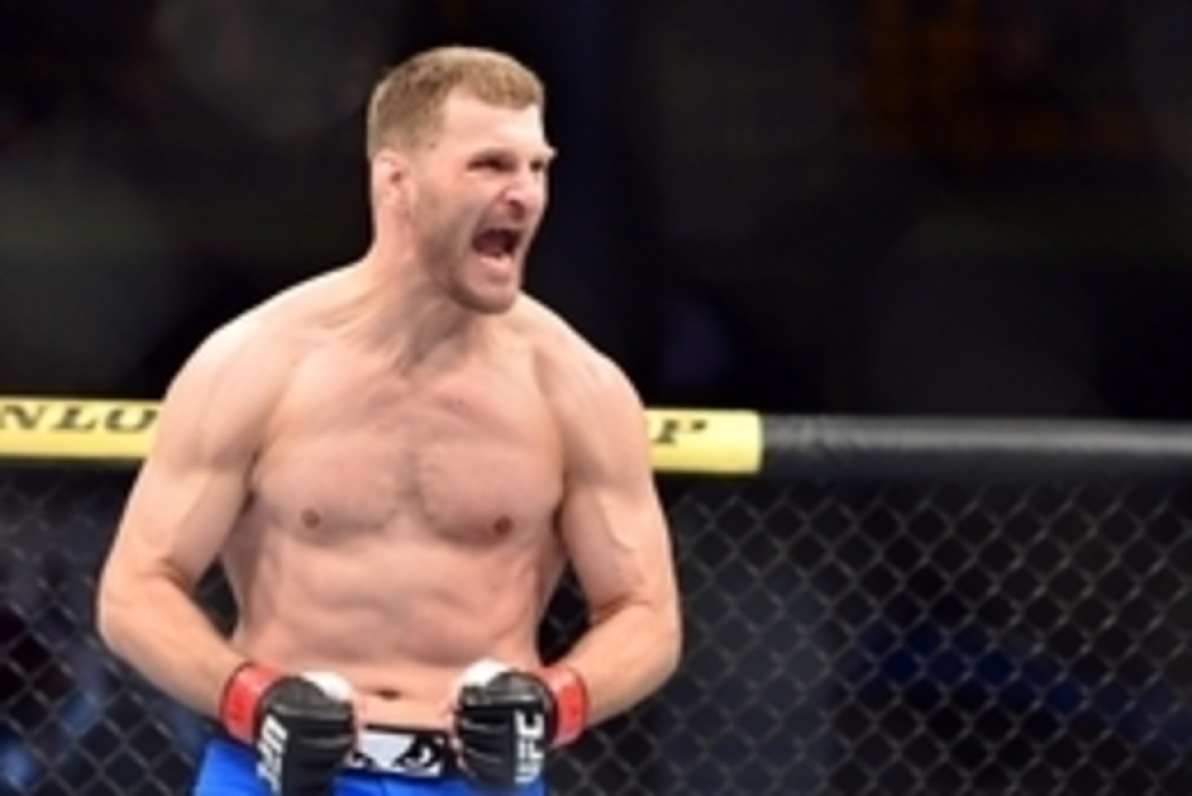 May 31, 2014; Sao Paulo, SP, BRAZIL; Stipe Miocic (red gloves) reacts after his fight against Fabio Maldonado (blue gloves) during the TUF Brazil 3 Finale at Ibirapuera  Gymnasium. Mandatory Credit: Jason Silva-USA TODAY Sports