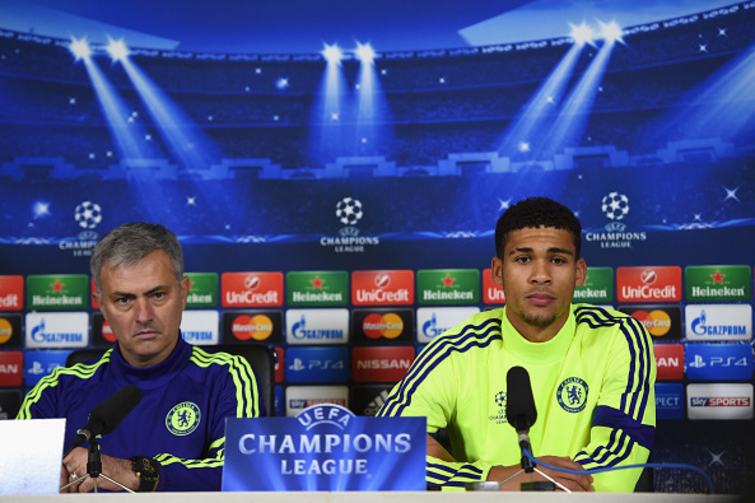 LONDON, ENGLAND - DECEMBER 09:  Ruben Loftus-Cheek of Chelsea talks to the media alongside manager Jose Mourinho during a Chelsea press conference, ahead of the UEFA Champions League Group G match, against Sporting Clube de Portugal at Cobham Training Cen