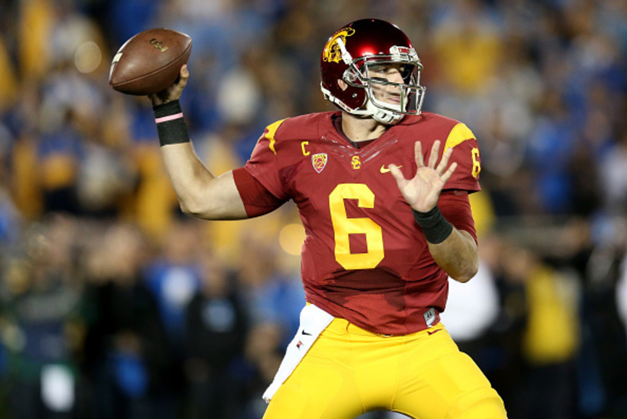 PASADENA, CA - NOVEMBER 22: Quartreback Cody Kessler #6 of the USC Trojans throws a pass against the UCLA Bruins at the Rose Bowl on November 22, 2014 in Pasadena, California. (Photo by Stephen Dunn/Getty Images) PASADENA, CA - NOVEMBER 22: Quartreback Cody Kessler #6 of the USC Trojans throws a pass against the UCLA Bruins at the Rose Bowl on November 22, 2014 in Pasadena, California. (Photo by Stephen Dunn/Getty Images)