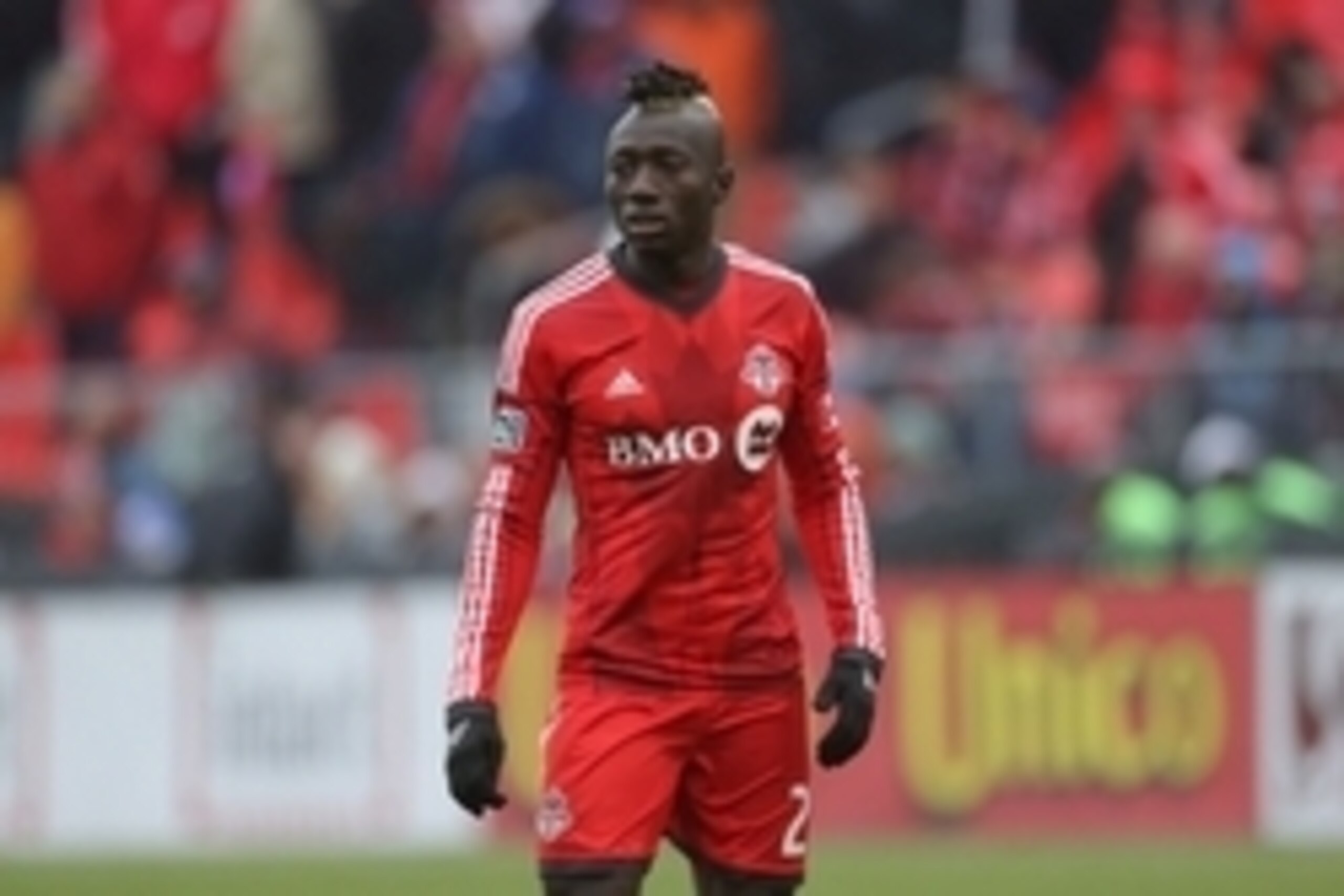 Oct 18, 2014; Toronto, Ontario, CAN; Toronto FC forward Dominic Oduro (23) against the Montreal Impact at BMO Field. The Impact tied FC 1-1. Mandatory Credit: Tom Szczerbowski-USA TODAY Sports