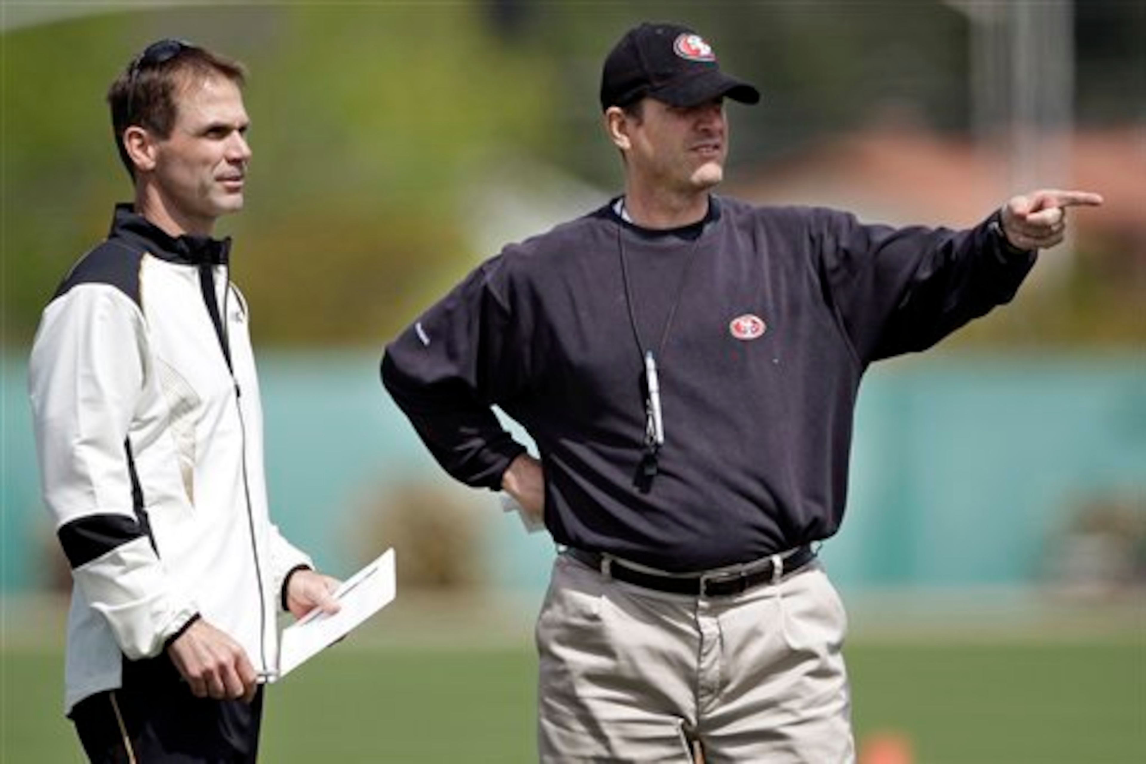 The sight of Trent Baalke (left) and Harbaugh in the same vicinity is a nonexistent phenomenon in 49ers land these days. The sight of Trent Baalke (left) and Harbaugh in the same vicinity is a nonexistent phenomenon in 49ers land these days.