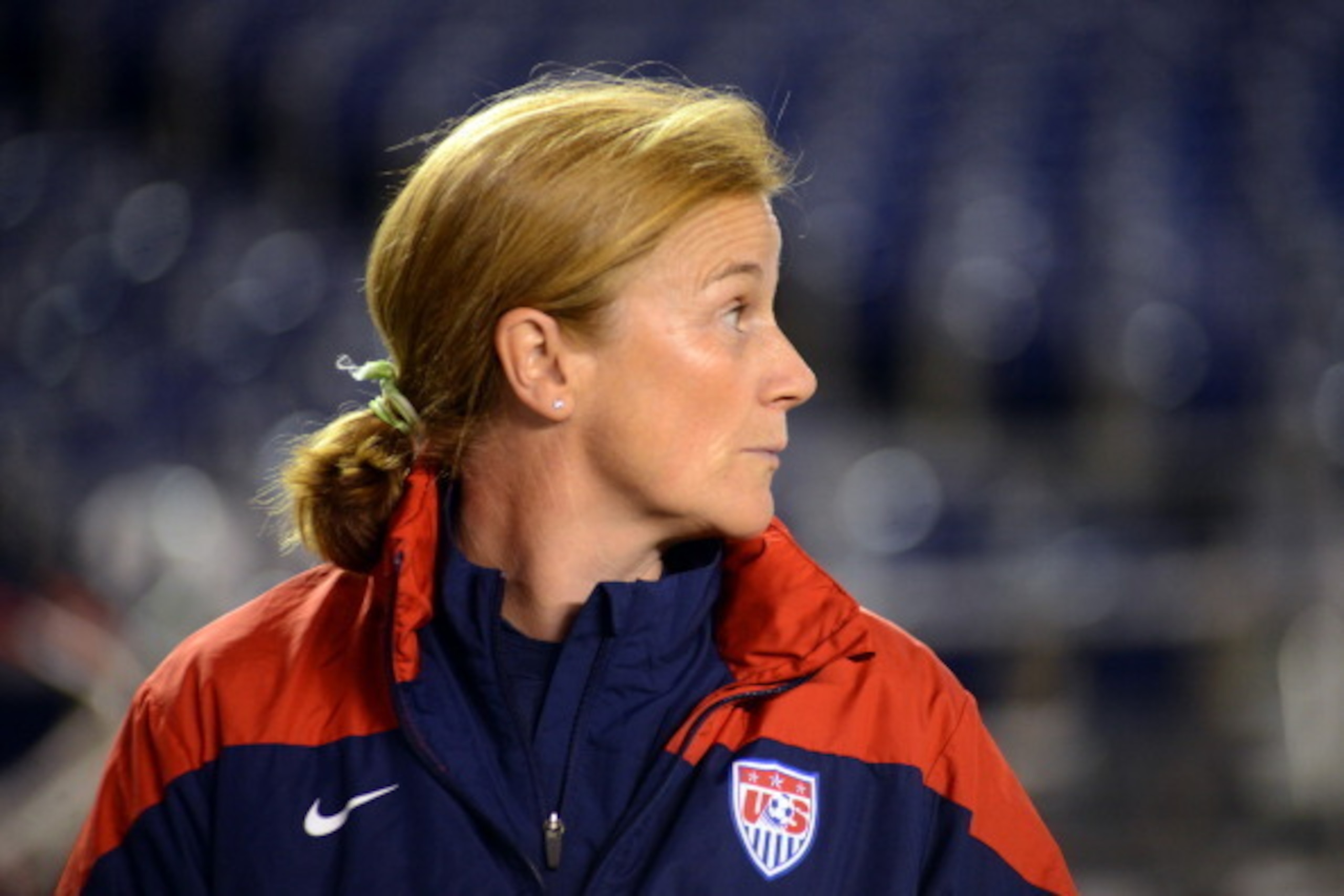 SAN DIEGO, CA - APRIL 10:  Interim head coach Jill Ellis of the United States stands near the bench prior to the game against China during an international firendly match at Qualcomm Stadium on April 10, 2014 in San Diego, California. (Photo by Kent C. Ho