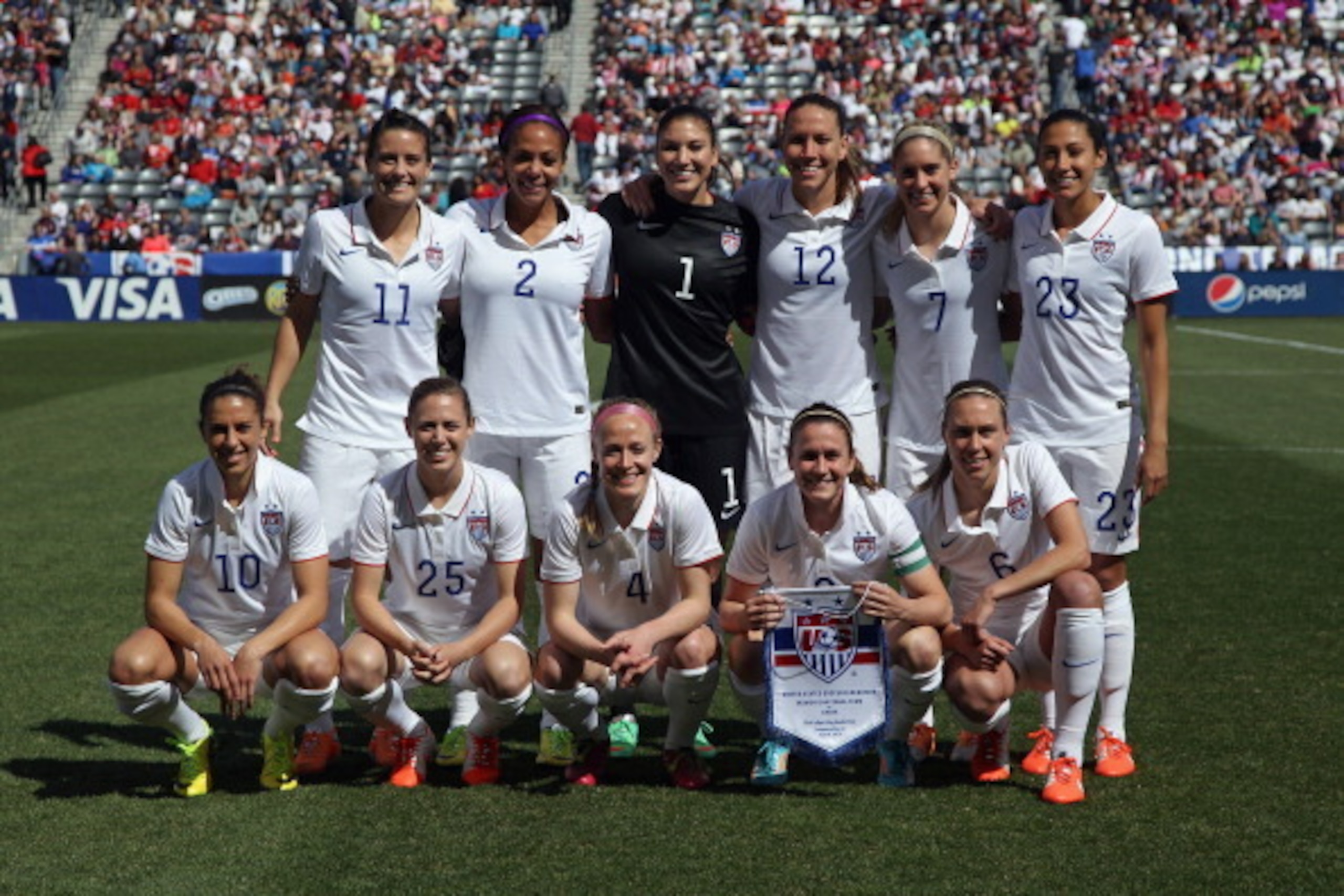 COMMERCE CITY, CO - APRIL 06:  The United States pose for a team photo prior to facing China at Dick's Sporting Goods Park on April 6, 2014 in Commerce City, Colorado. The United States defeated China 2-0.  (Photo by Doug Pensinger/Getty Images)
