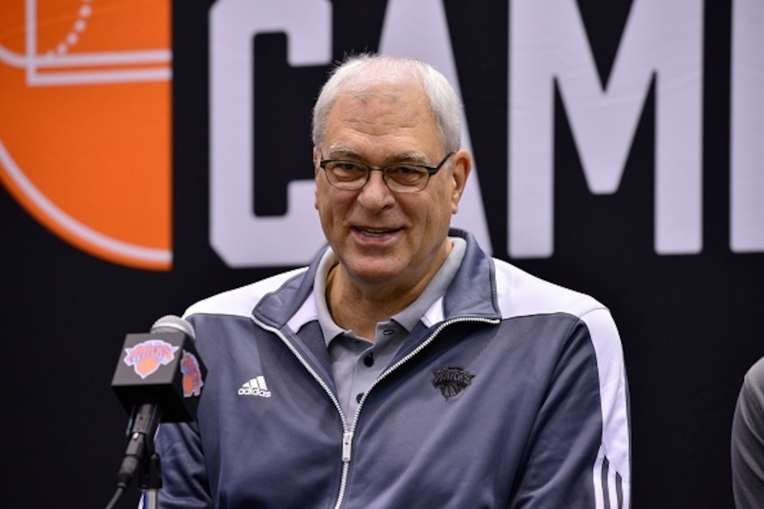 TARRYTOWN, NY - SEPTEMBER 26: The New York Knicks Team President Phil Jackson talks to the media on September 26, 2014 in Tarrytown, New York. NOTE TO USER: User expressly acknowledges and agrees that, by downloading and/or using this Photograph, user is TARRYTOWN, NY - SEPTEMBER 26: The New York Knicks Team President Phil Jackson talks to the media on September 26, 2014 in Tarrytown, New York. NOTE TO USER: User expressly acknowledges and agrees that, by downloading and/or using this Photograph, user is
