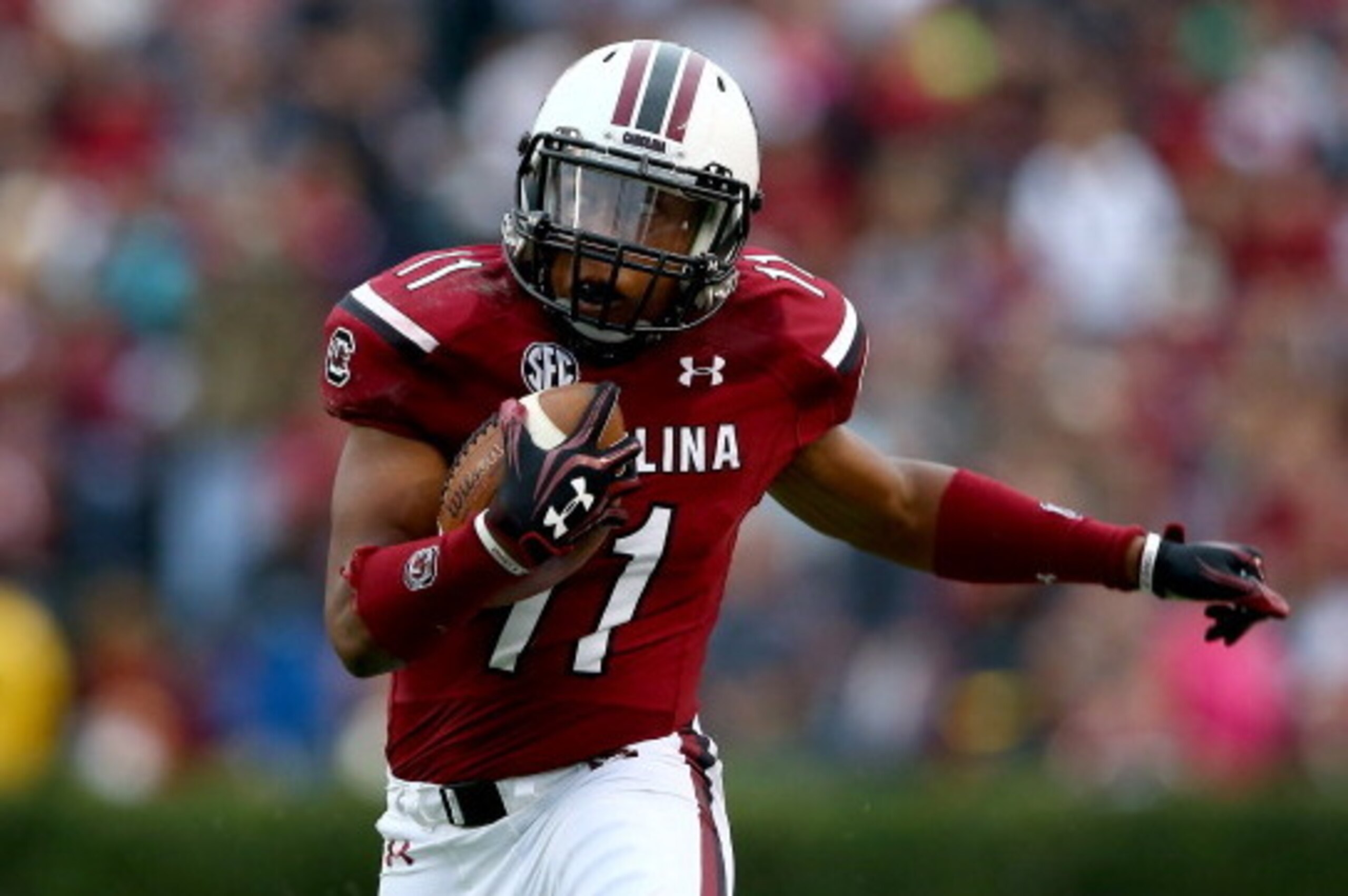 COLUMBIA, SC - NOVEMBER 23:  Pharoh Cooper #11 of the South Carolina Gamecocks runs with the ball during their game against the Coastal Carolina Chanticleers at Williams-Brice Stadium on November 23, 2013 in Columbia, South Carolina.  (Photo by Streeter L