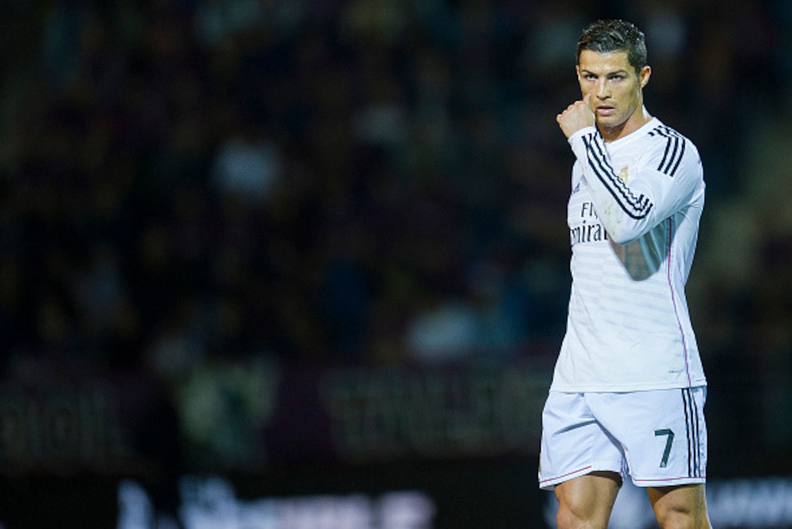 EIBAR, SPAIN - NOVEMBER 22: Cristiano Ronaldo of Real Madrid reacts during the La Liga match between SD Eibar and Real Madrid at Ipurua Municipal Stadium on November 22, 2014 in Eibar, Spain. (Photo by Juan Manuel Serrano Arce/Getty Images)