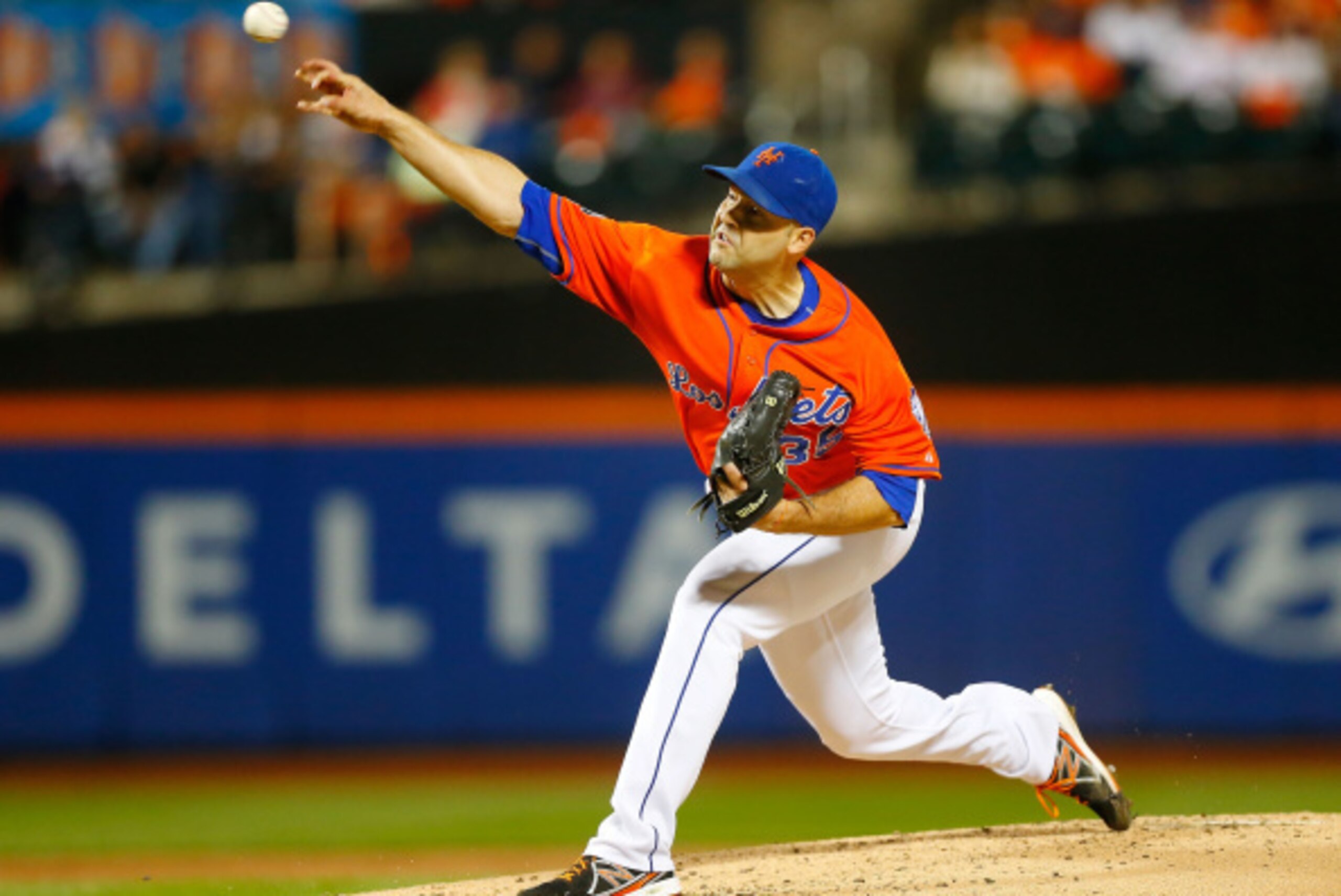 NEW YORK, NY - SEPTEMBER 12:  Dillon Gee #35 of the New York Mets pitches in the third inning against the Washington Nationals at Citi Field on September 12, 2014 in the Flushing neighborhood of the Queens borough of New York City.  (Photo by Jim McIsaac/