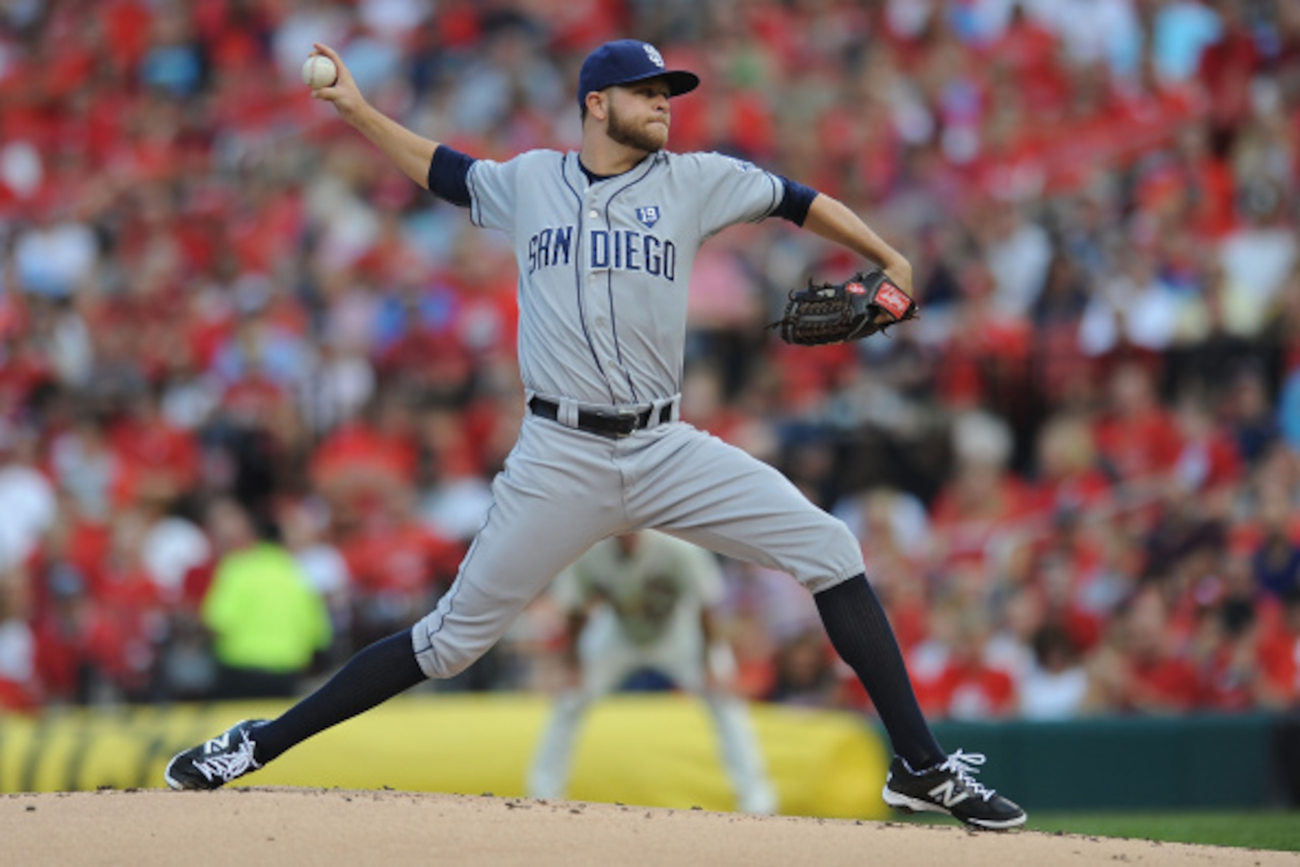 ST. LOUIS, MO - AUGUST 16: Starting pitcher Jesse Hahn #45 of the San Diego Padres pitches against the St. Louis Cardinals in the first inning at Busch Stadium on August 16, 2014 in St. Louis, Missouri. (Photo by Michael B. Thomas/Getty Images)