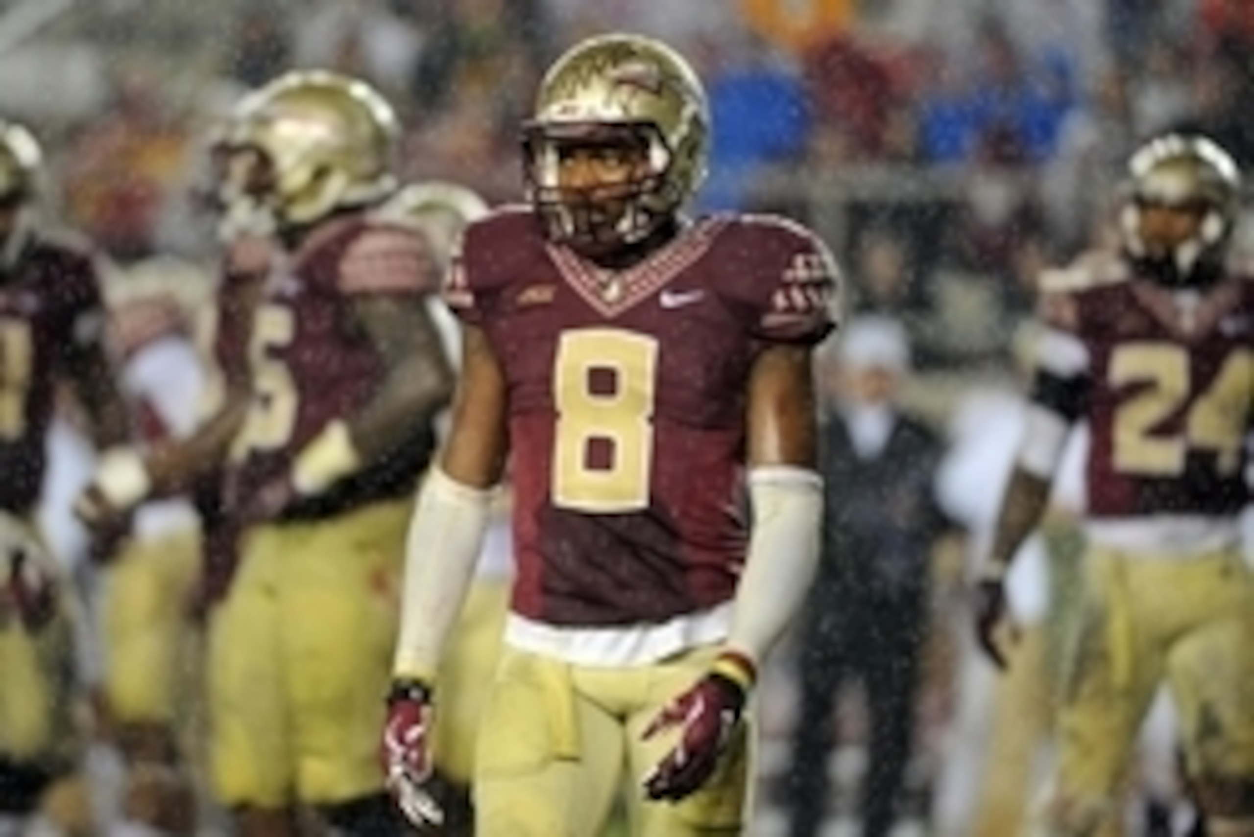 Nov 22, 2014; Tallahassee, FL, USA; Florida State Seminoles defensive back Jalen Ramsey (8) during the game against the Boston College Eagles at Doak Campbell Stadium. Mandatory Credit: Melina Vastola-USA TODAY Sports