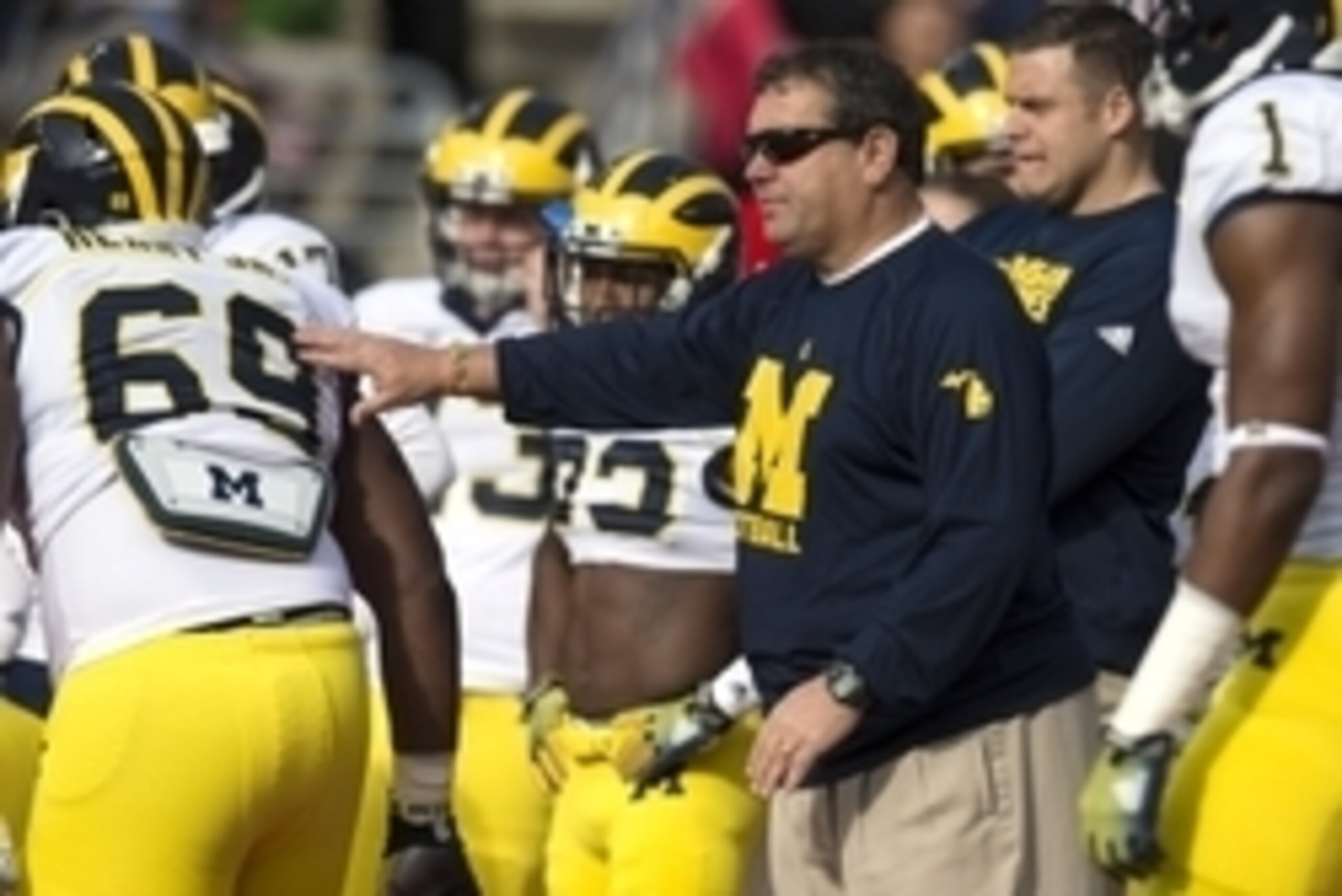 Nov 29, 2014; Columbus, OH, USA; Michigan Wolverines head coach Brady Hoke watches his team warm up before the game against the Ohio State Buckeyes at Ohio Stadium. Mandatory Credit: Greg Bartram-USA TODAY Sports