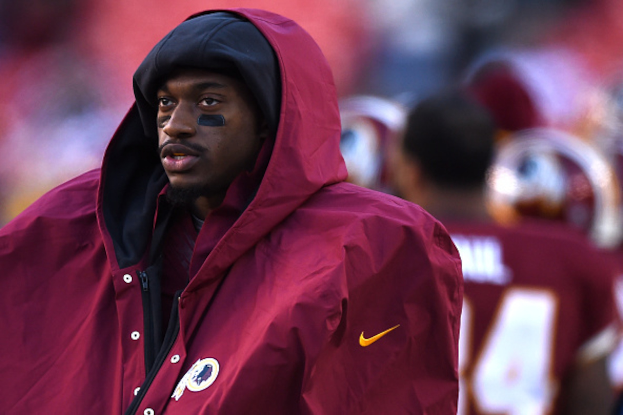 LANDOVER, MD - DECEMBER 07: Quarterback Robert Griffin III #10 of the Washington Redskins looks on against the St. Louis Rams at FedExField on December 7, 2014 in Landover, Maryland. The St. Louis Rams won, 24-0. (Photo by Patrick Smith/Getty Images) LANDOVER, MD - DECEMBER 07: Quarterback Robert Griffin III #10 of the Washington Redskins looks on against the St. Louis Rams at FedExField on December 7, 2014 in Landover, Maryland. The St. Louis Rams won, 24-0. (Photo by Patrick Smith/Getty Images)