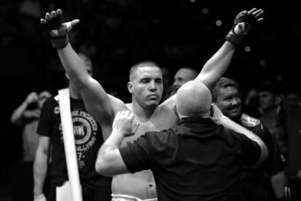 BRISBANE, AUSTRALIA - DECEMBER 07:  Pat Barry of the USA enters the arena before the UFC Brisbane bout between Pat Barry of the USA and Soa Palelei of Australia at the Brisbane Entertainment Centre on December 7, 2013 in Brisbane, Australia.  (Photo by Br