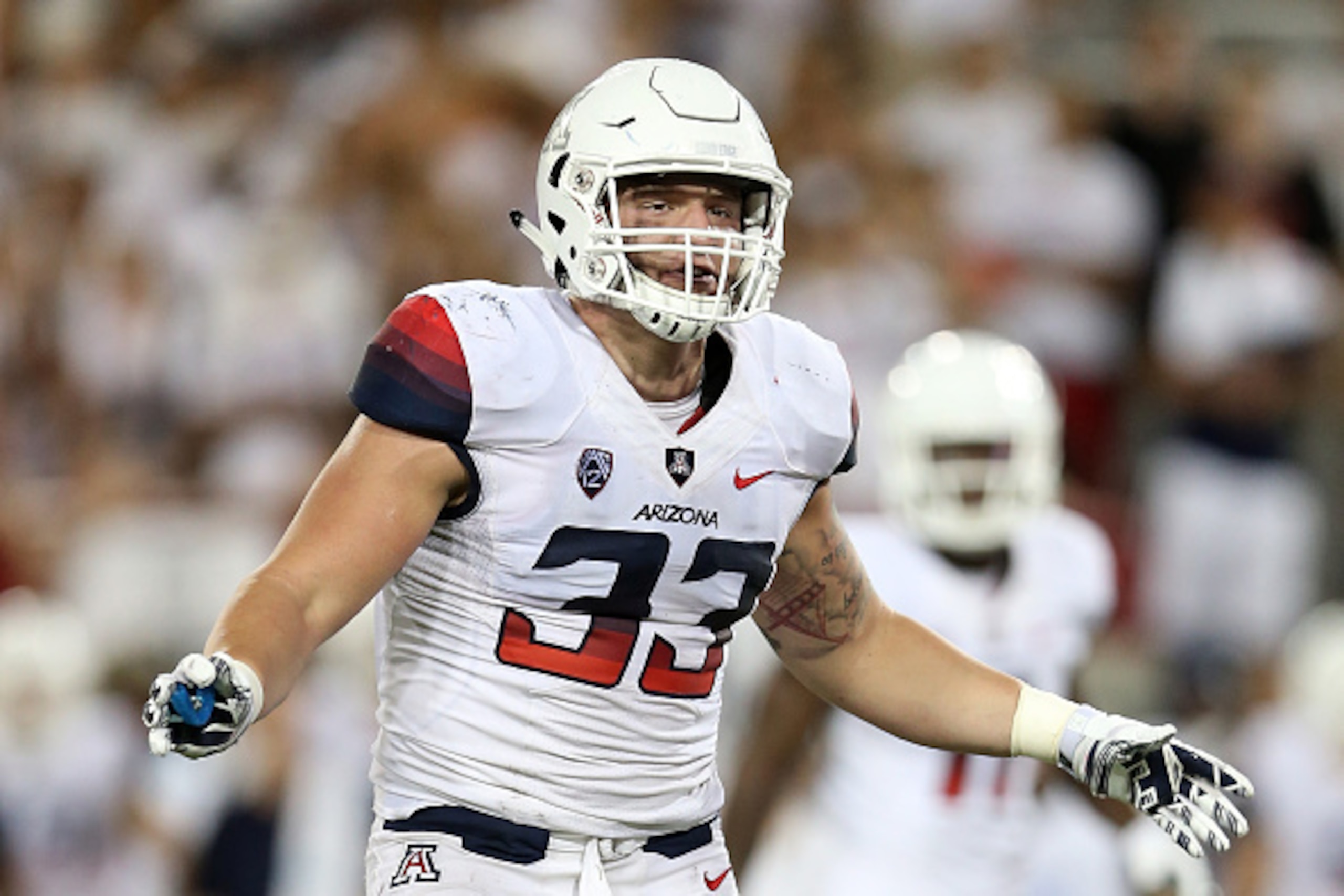 TUCSON, AZ - SEPTEMBER 20:  Linebacker Scooby Wright III #33 of the Arizona Wildcats during the college football game against the California Golden Bears at Arizona Stadium on September 20, 2014 in Tucson, Arizona. The Wildcats defeated the Golden Bears W