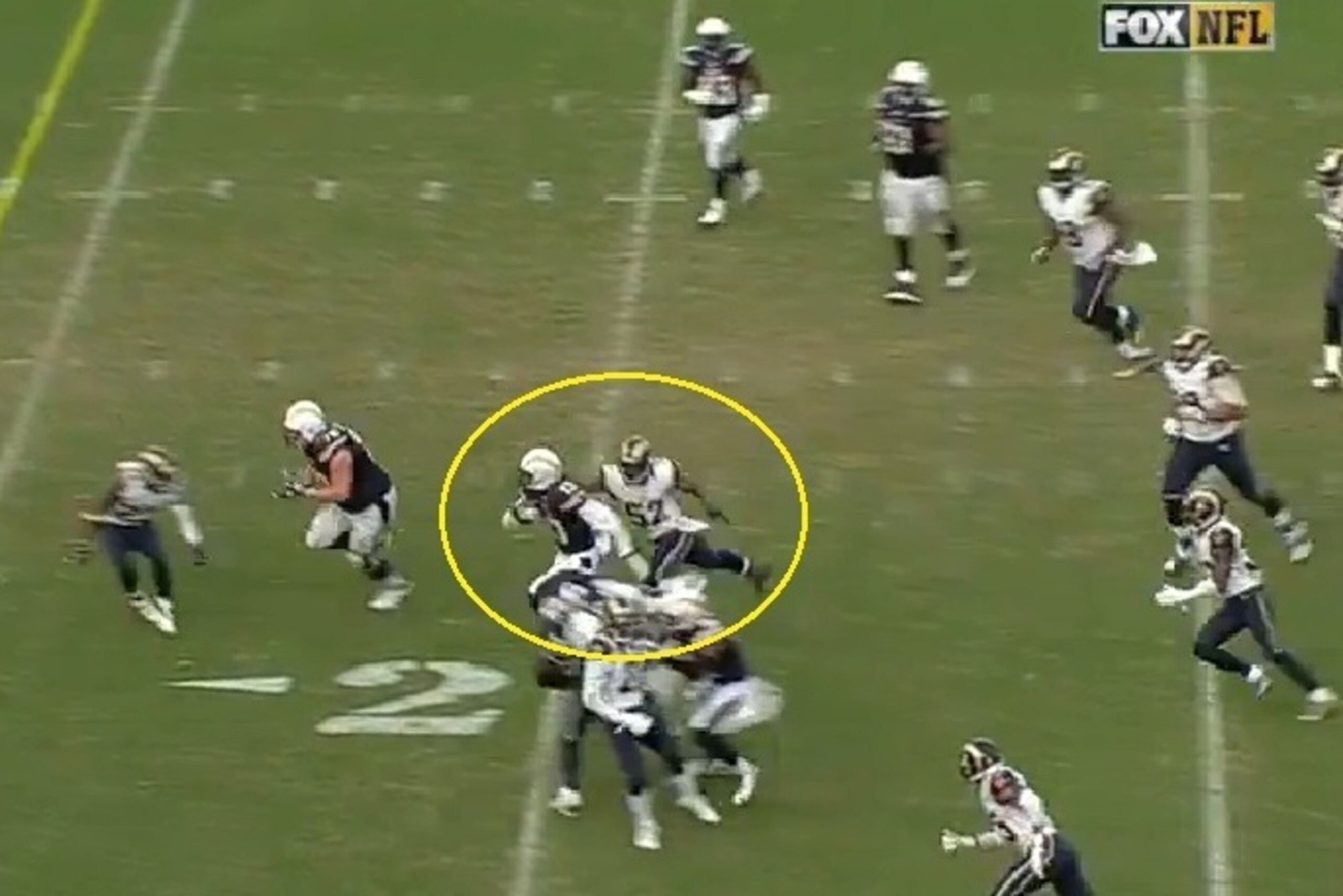 Allen sheds this Alec Ogletree arm tackle. His elusiveness in space can give defenders fits.