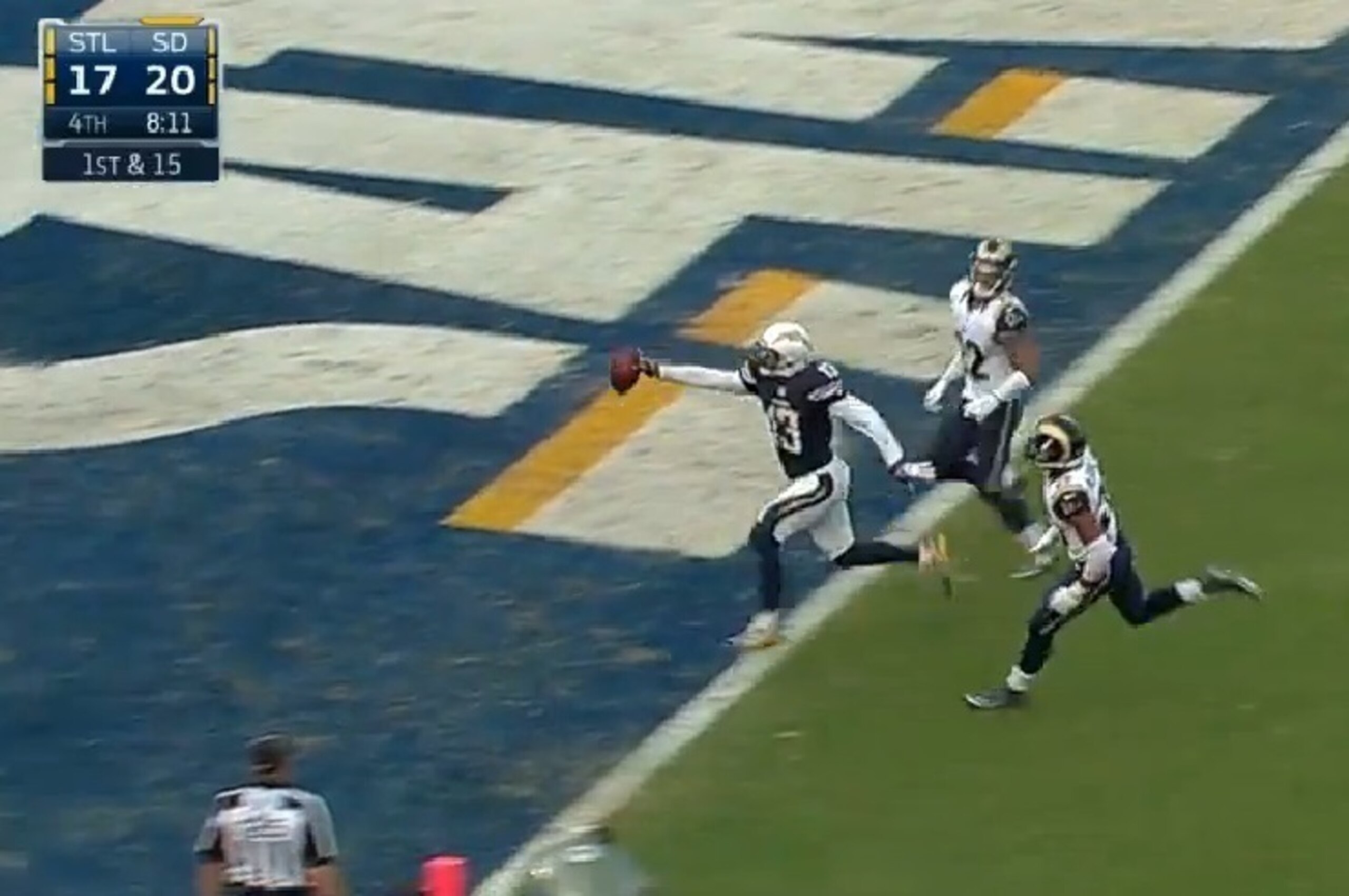 Allen races in for the crucial touchdown.