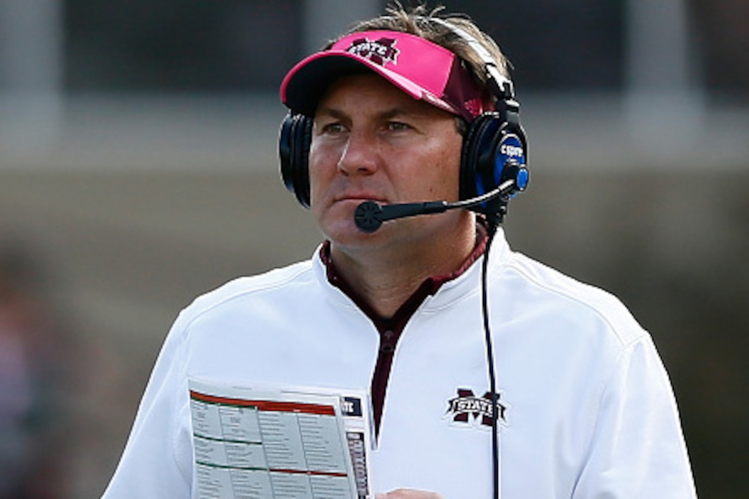 STARKVILLE, MS - OCTOBER 11:  Head coach Dan Mullen of the Mississippi State Bulldogs against the Auburn Tigers at Davis Wade Stadium on October 11, 2014 in Starkville, Mississippi.  (Photo by Kevin C. Cox/Getty Images)