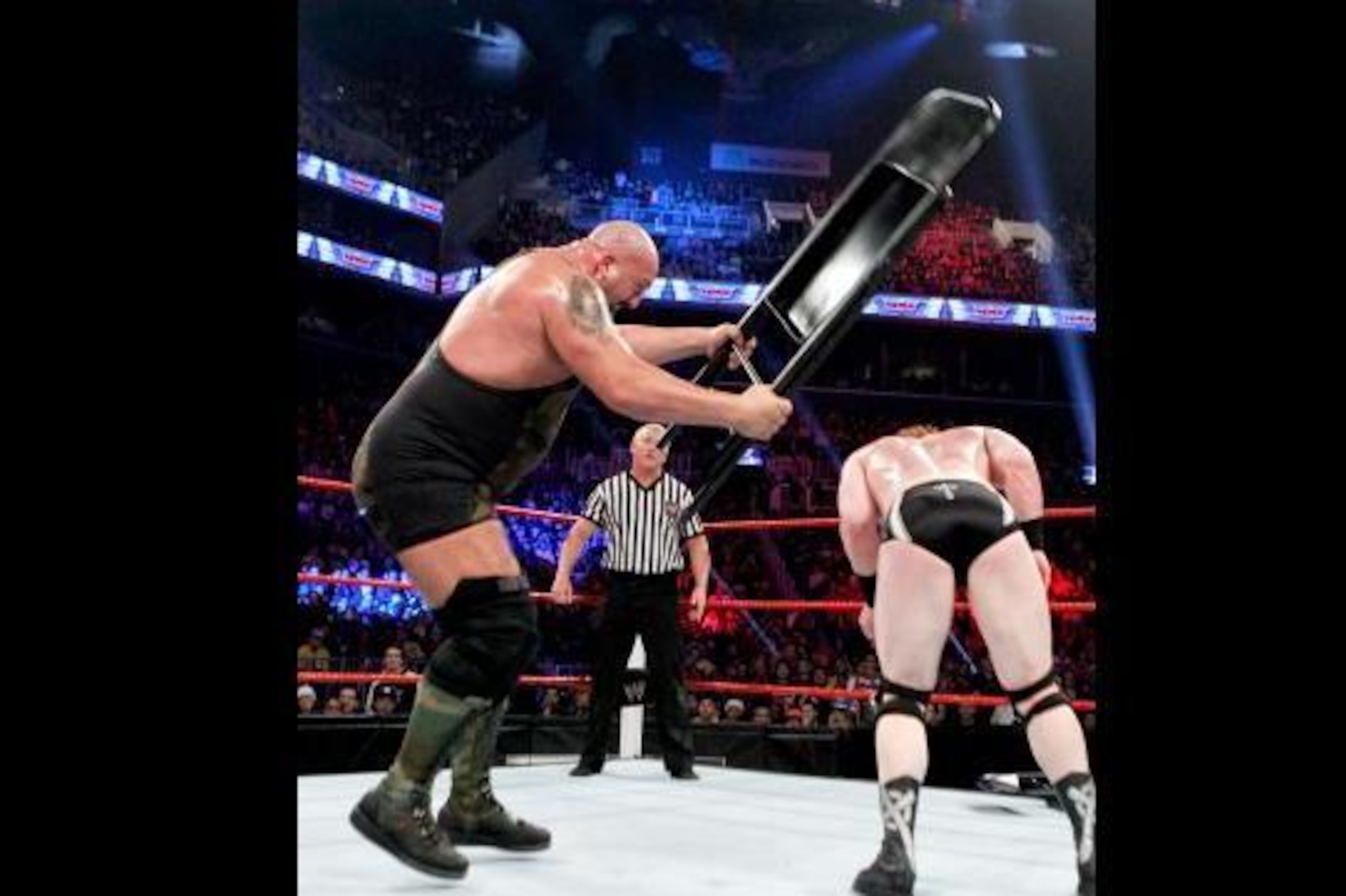 Big Shows brings a giant chair into his match with Sheamus. Big Shows brings a giant chair into his match with Sheamus.