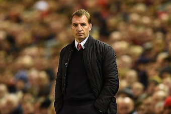 LIVERPOOL, ENGLAND - DECEMBER 09:  Brendan Rodgers the manager of Liverpool reacts during the UEFA Champions League group B match between Liverpool and FC Basel 1893 at Anfield on December 9, 2014 in Liverpool, United Kingdom.  (Photo by Laurence Griffith