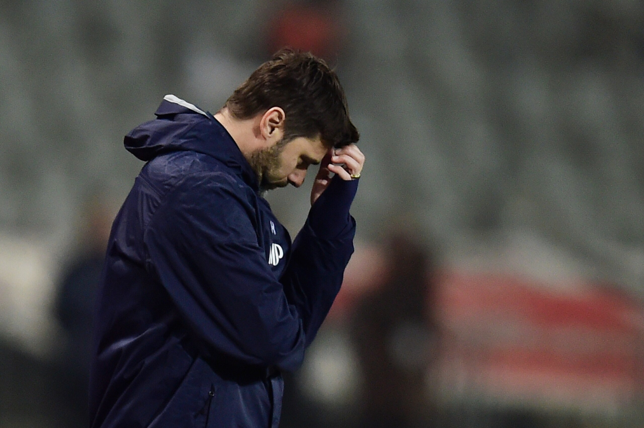 ISTANBUL, TURKEY - DECEMBER 11:  Mauricio Pochettino manager of Spurs looks dejected during the UEFA Europa League Group C match between Besiktas JK and Tottenham Hotspur FC at Ataturk Olympic Stadium on December 11, 2014 in Istanbul, Turkey.  (Photo by J