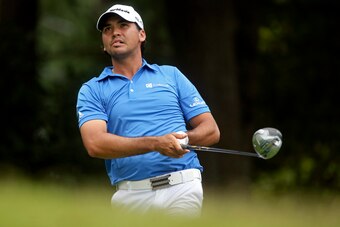 Sep 14, 2014; Atlanta, GA, USA; Jason Day hits his tee shot on the third hole during the final round of the Tour Championship at East Lake Golf Club. Mandatory Credit: Jason Getz-USA TODAY Sports