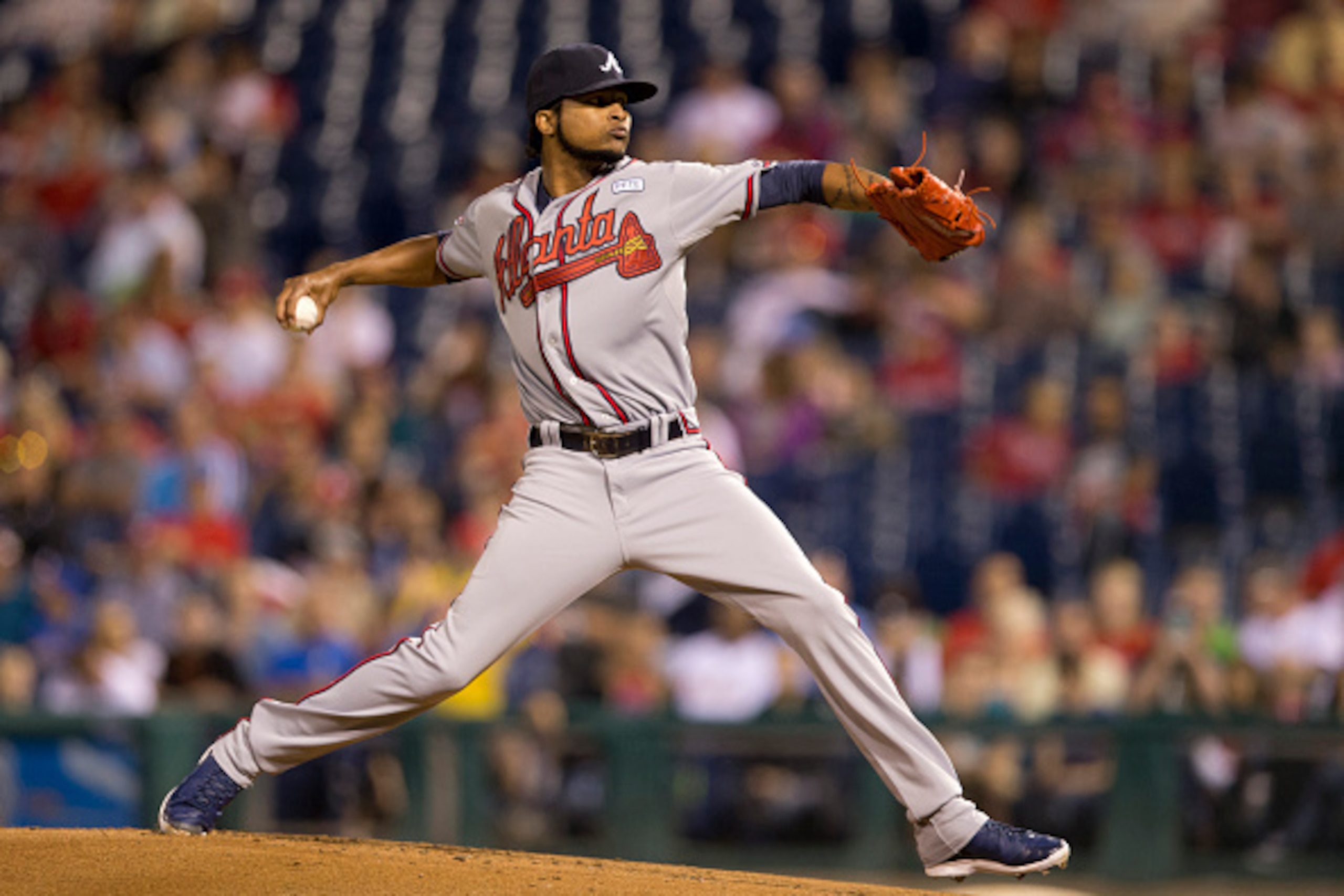 PHILADELPHIA, PA - SEPTEMBER 26: Pitcher Ervin Santana #30 of the Atlanta Braves throws a pitch in the bottom of the first inning against the Philadelphia Phillies on September 26, 2014 at Citizens Bank Park in Philadelphia, Pennsylvania. (Photo by Mitche