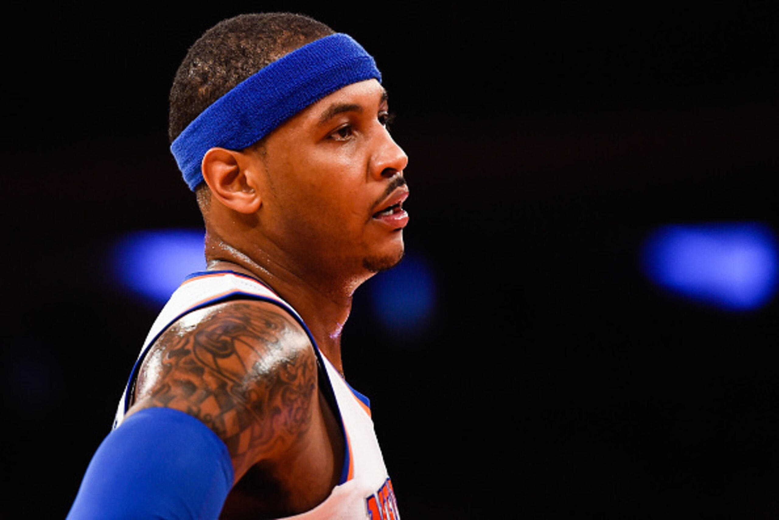 NEW YORK, NY - NOVEMBER 22:  Carmelo Anthony #7 of the New York Knicks in action during a game against the Philadelphia 76ers at Madison Square Garden on November 22, 2014 in New York City. NOTE TO USER: User expressly acknowledges and agrees that, by dow